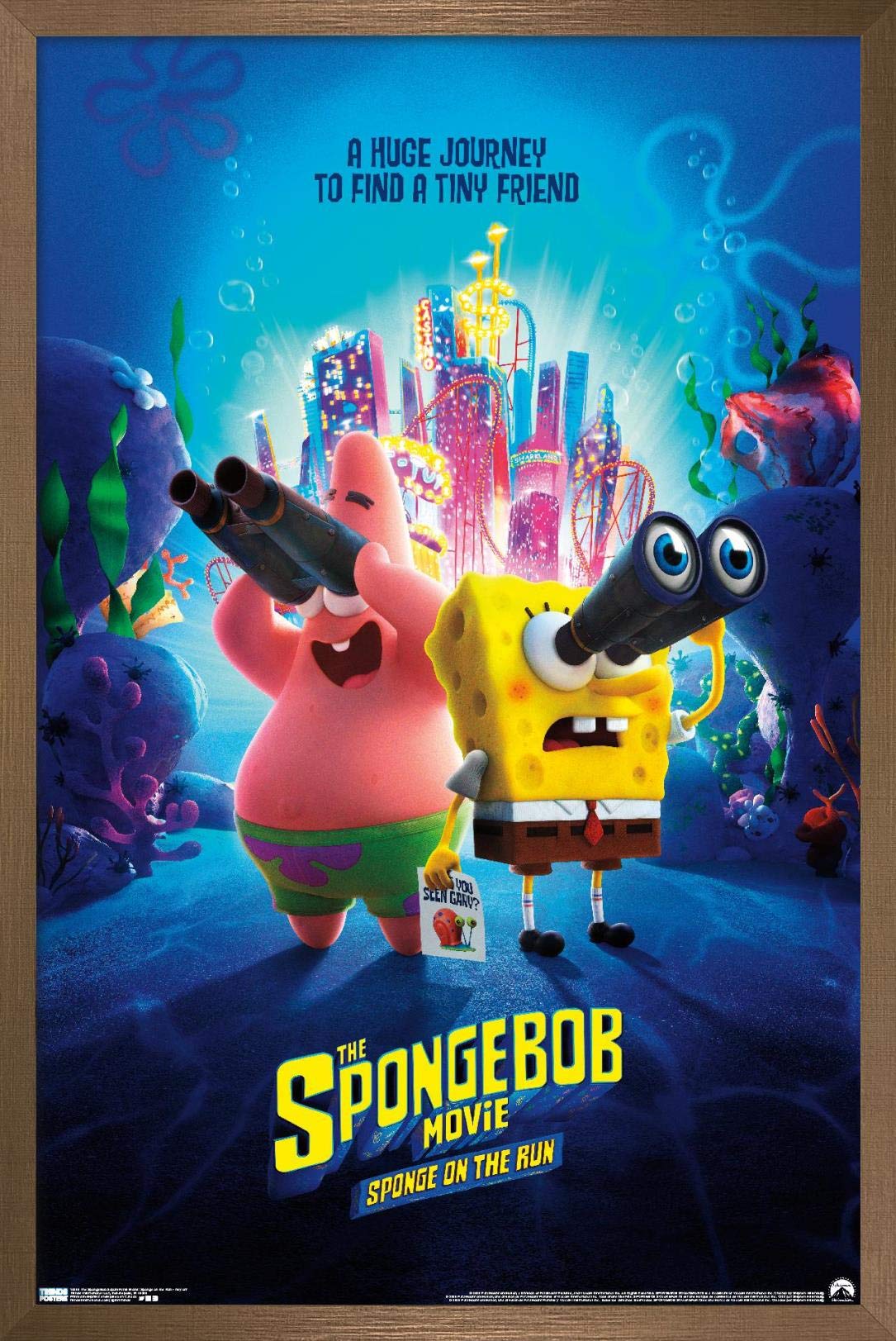 The SpongeBob Movie: Sponge On The Run Key Art Wall Poster - 14.725x22.375 Inches, Bronze Framed Version - Trendy Home & Office Decor for Kids' Rooms, Theaters, and Movie Lovers