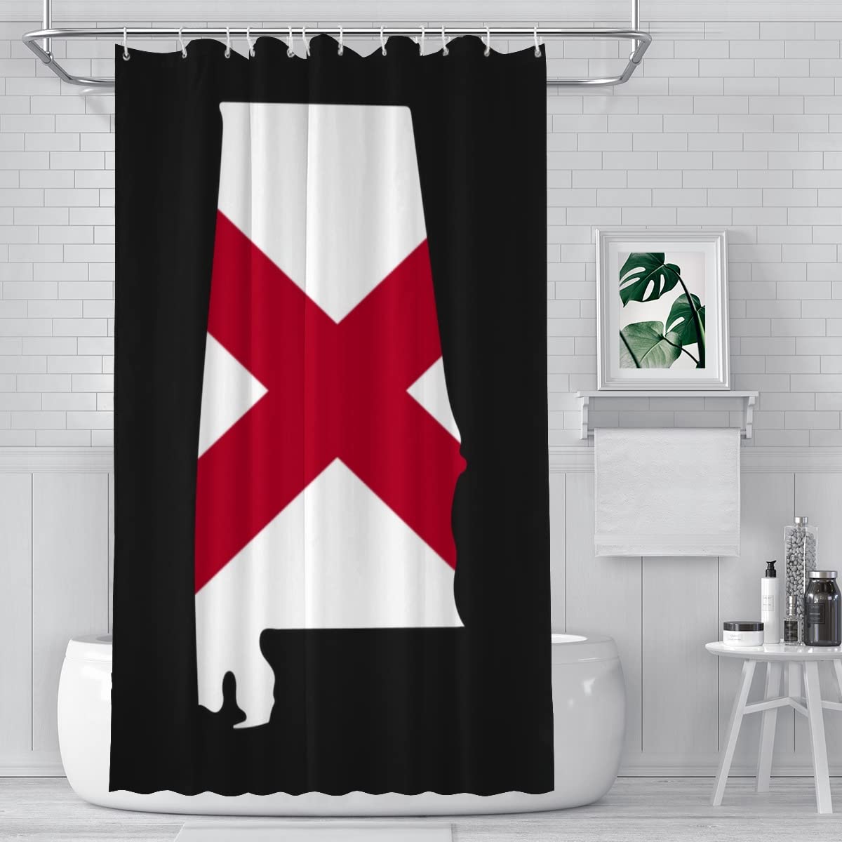 Alabama Flag Map Retro Style Waterproof Polyester Shower Curtain - 72x84 Inch with 12 Hooks for Bathroom Decor | Vintage Southern Home Accessory for College Dorms, Game Day Parties & Southern Pride Displays