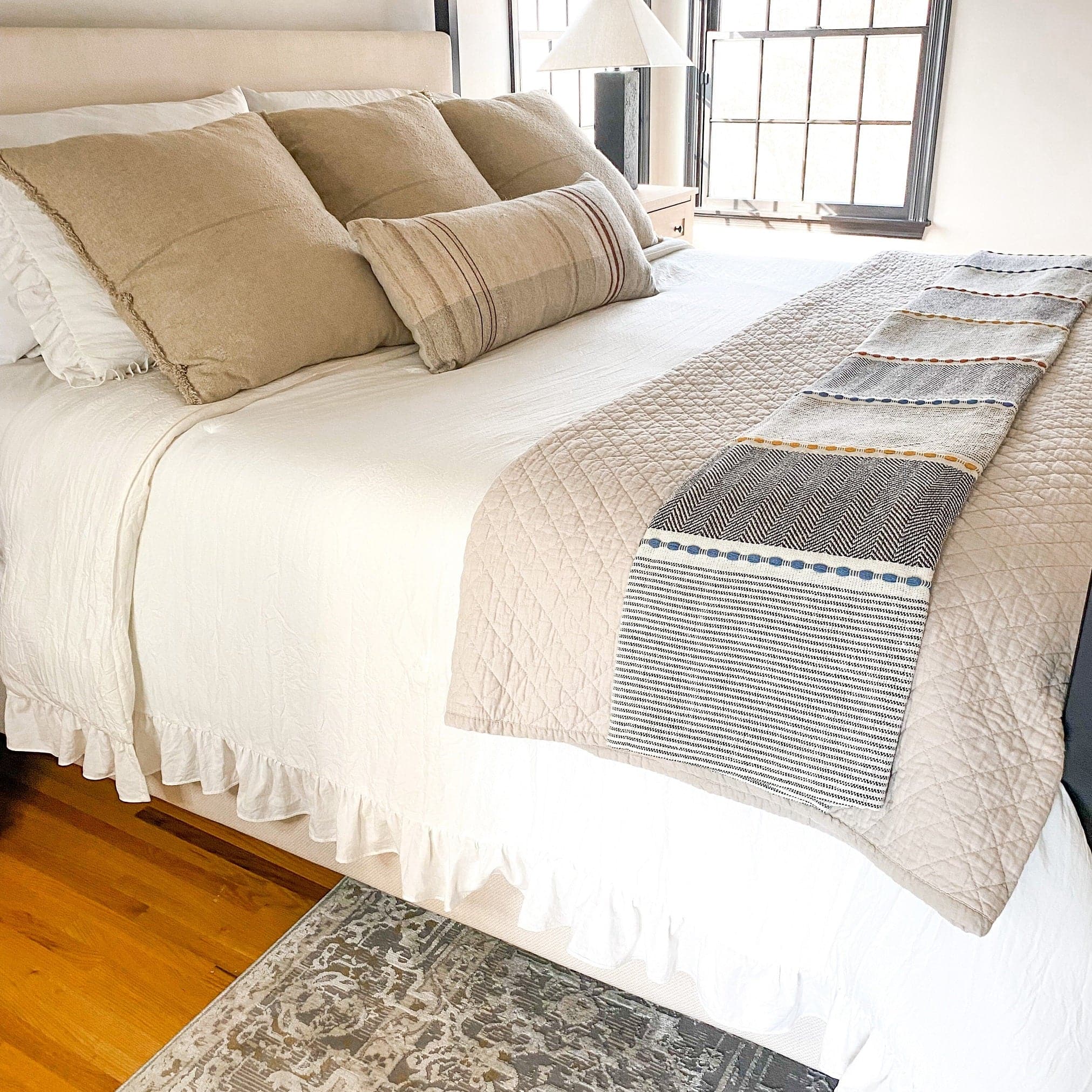 Premium Belgian Flax Linen & Cotton Blend 3-Piece Quilt Set - King/Queen Size - Soft Breathable Bedding for All Seasons - Perfect for Master Bedroom, Guest Room & Vacation Homes