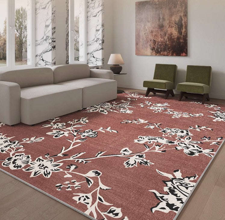 Abstract Contemporary Rugs with Floral Design - Modern Non-Slip Area Rug for Bedroom, Living Room & Dining Room - Soft Boho Decor Rug for Home & Office Spaces