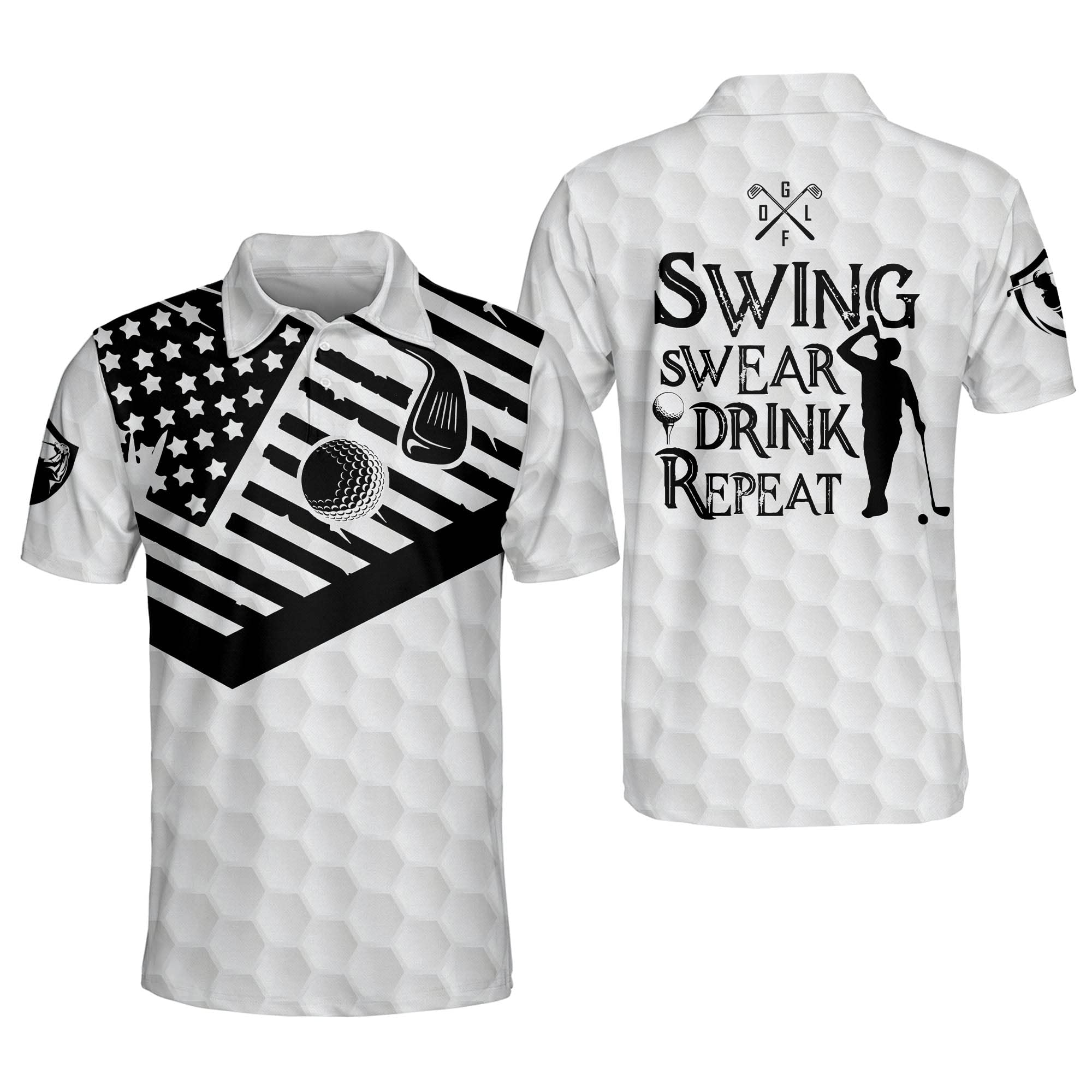 LASFOUR Patriotic American Flag Golf Shirts for Men - Funny Short Sleeve Polo Shirts for Dad & Grandpa - Perfect for Golf Outings, 4th of July Celebrations & Father's Day Gifts