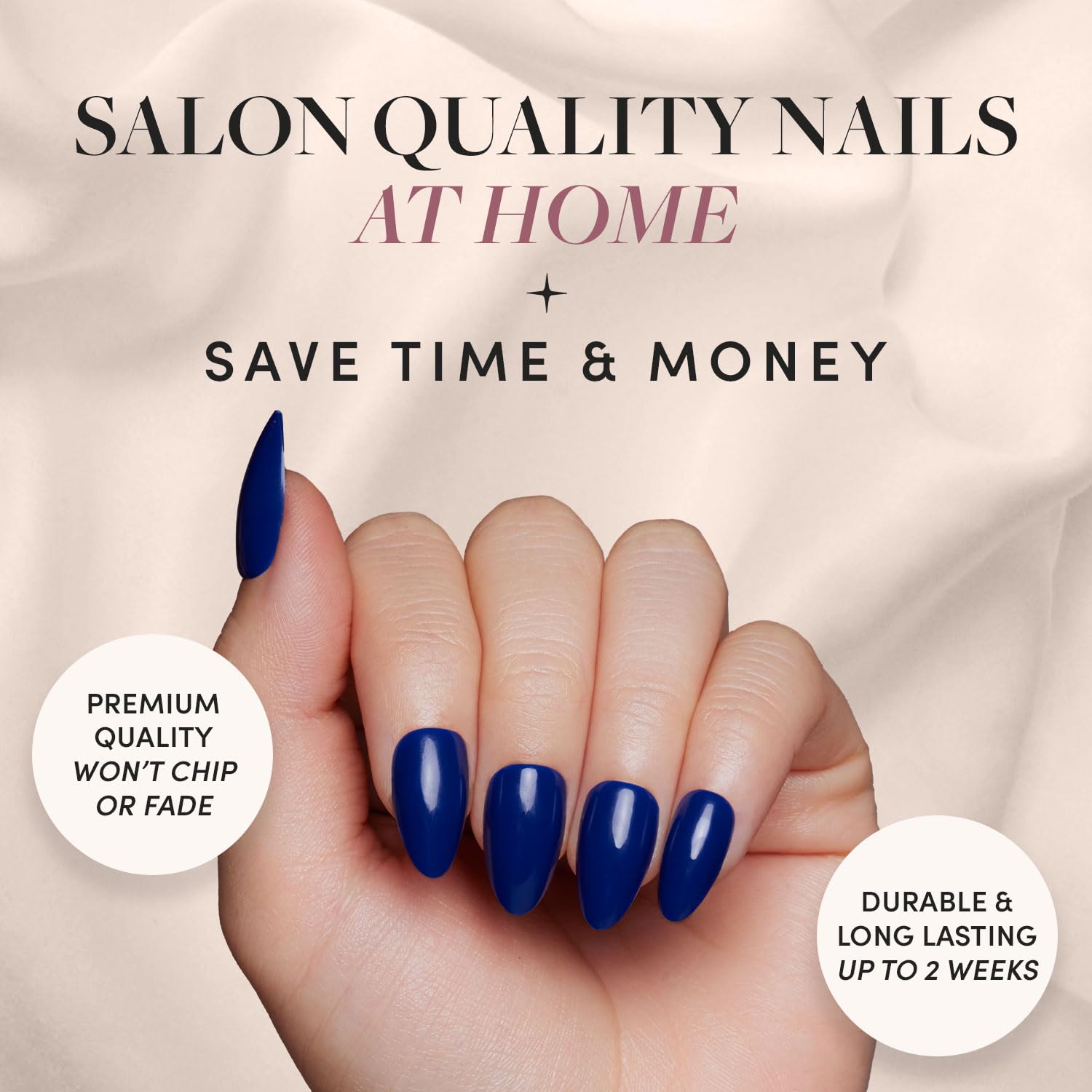 Glamnetic Press On Nails - Midnight Blue | Dark Navy Blue Short Almond Fake Nails, Reusable Stick On Nails with Glue | Salon Quality Manicure | 15 Sizes (30 Nails) | Perfect for Parties, Weddings & Everyday Wear