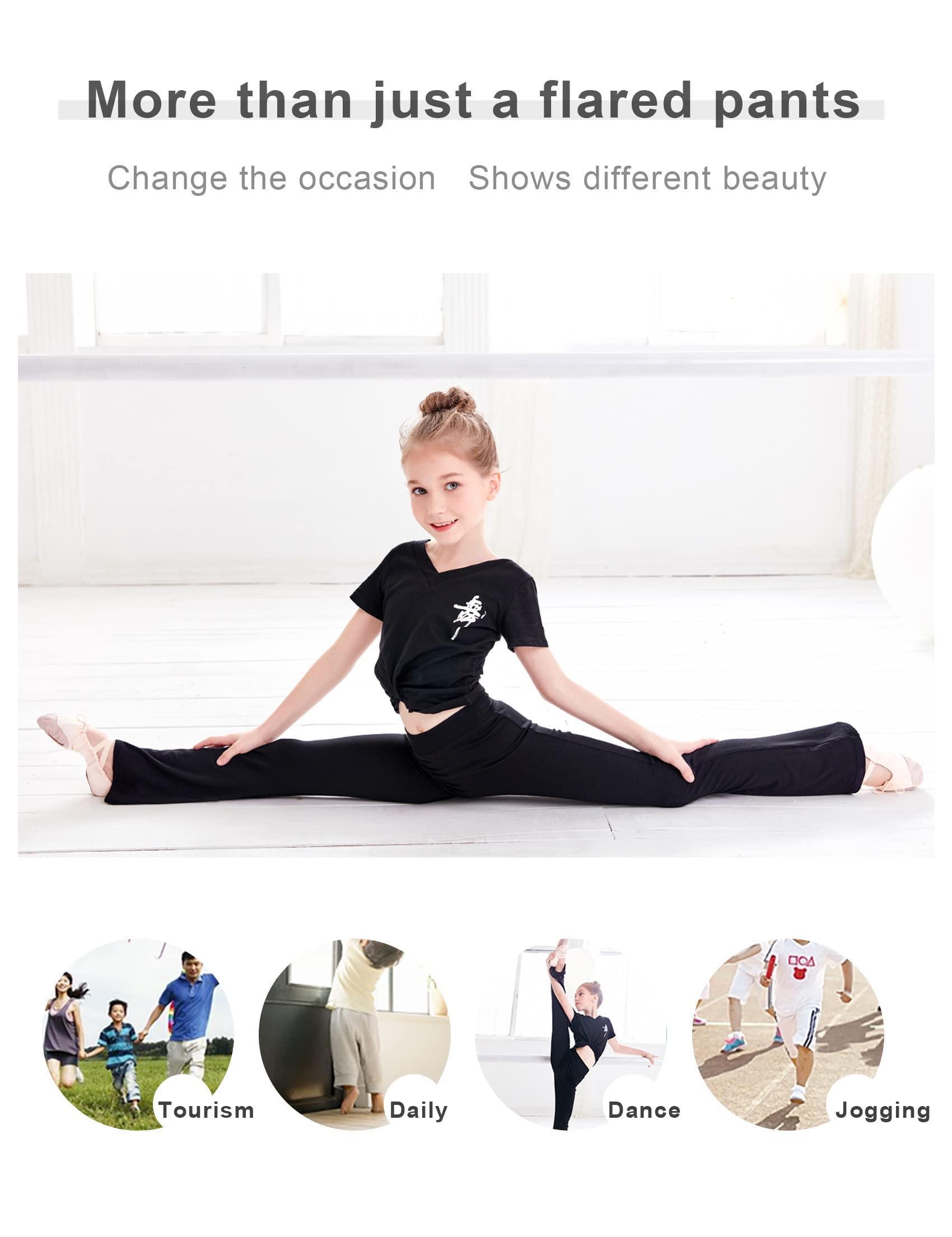 **Phoeswan High Waisted Flare Leggings for Girls - Cotton Black Bell Bottom Pants, Full Length Jazz Dance Yoga Pants - Perfect for Dance, Yoga & Casual Wear**