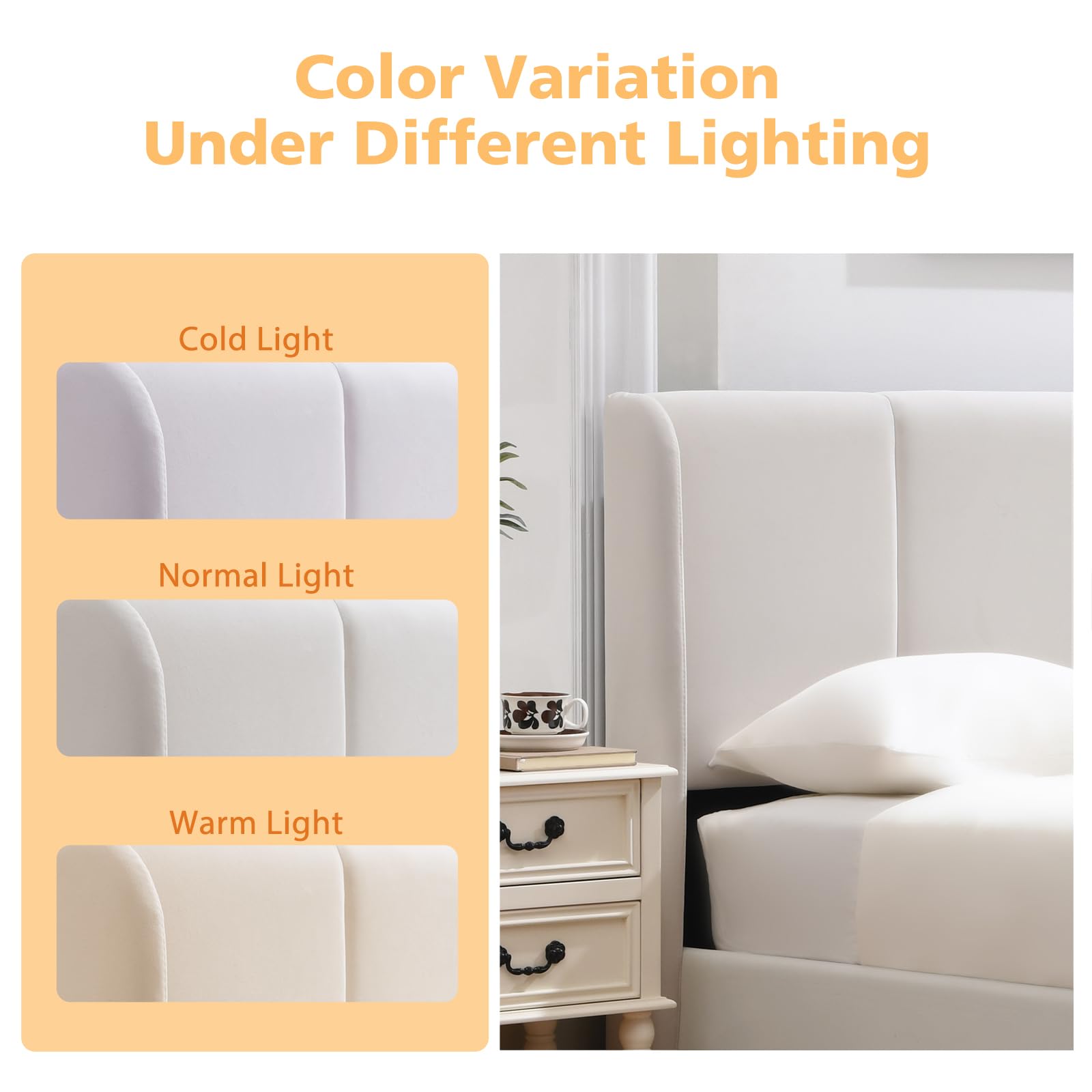 VELOCAVA Queen Size Upholstered Platform Storage Bed with Wingback Headboard - Hydraulic Lift Up Design, No Box Spring Needed, Large Under Bed Storage Space - Perfect for Small Bedrooms & Guest Rooms (White)