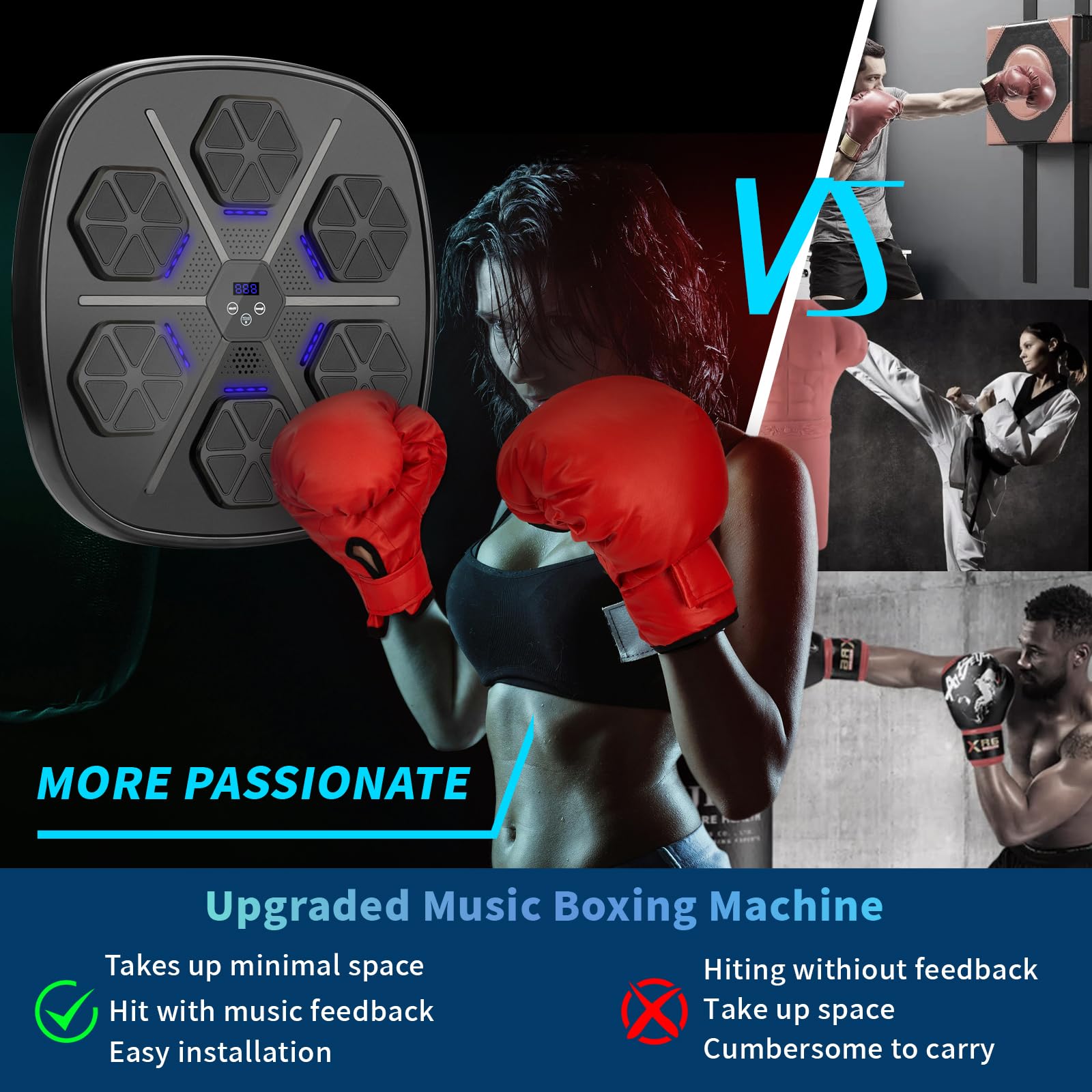 Smart Musical Boxing Machine for Adults - Wall Mounted Punching Bag with Music for Home Gym & Fitness Training - Perfect for Stress Relief, Cardio Workouts & Boxing Practice