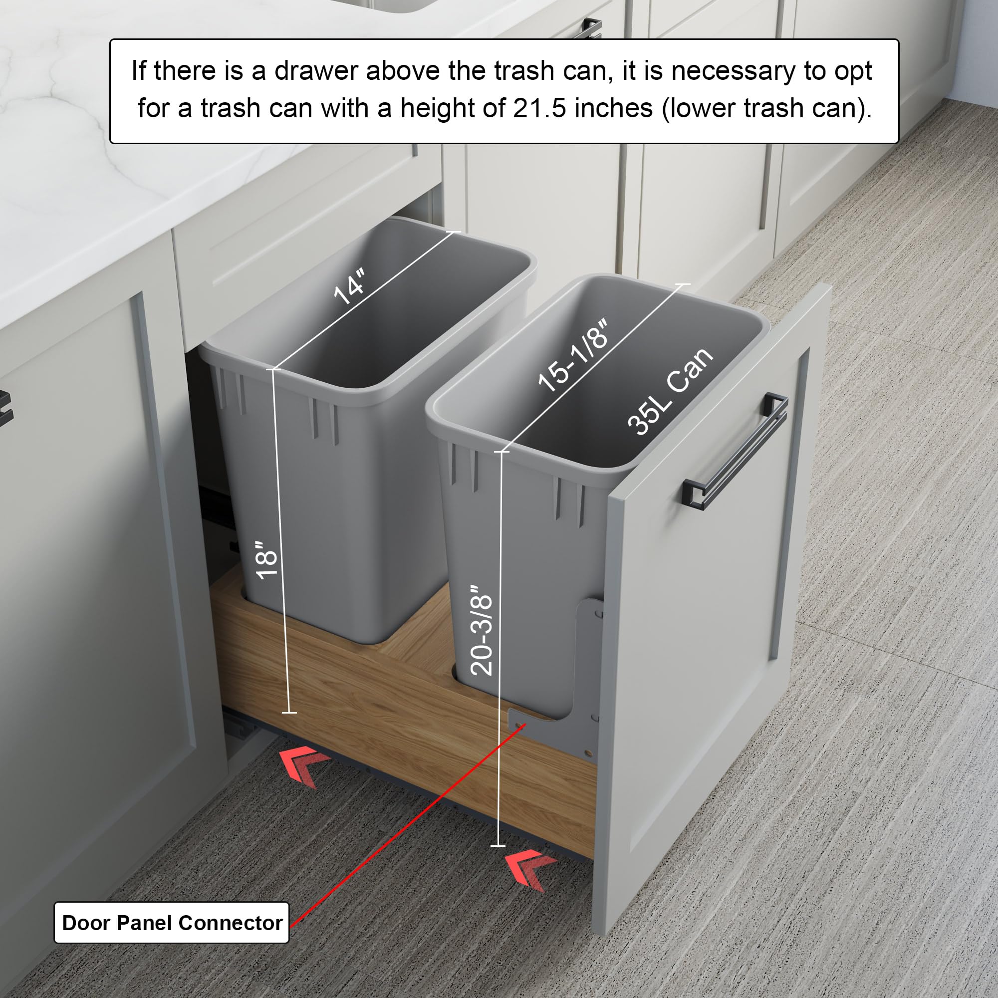 Dowell B18 Wood Base Pull-Out Trash Can Organizer with Two 35-Quart Plastic Bins (4008 0218 35 * 2) - Perfect for Kitchen Cabinet Storage & Waste Management