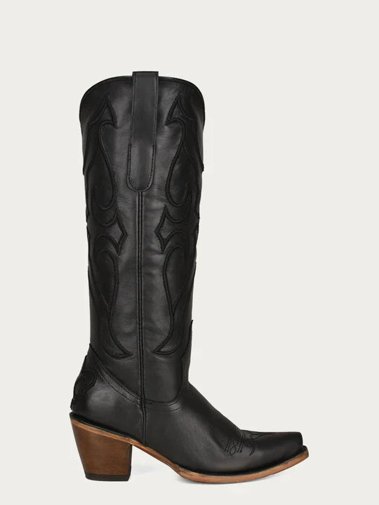 Z5075 Women's Black Embroidered Tall Top Snip Toe Cowboy Boots - Western Fashion for Rodeo, Country Dance & Casual Wear