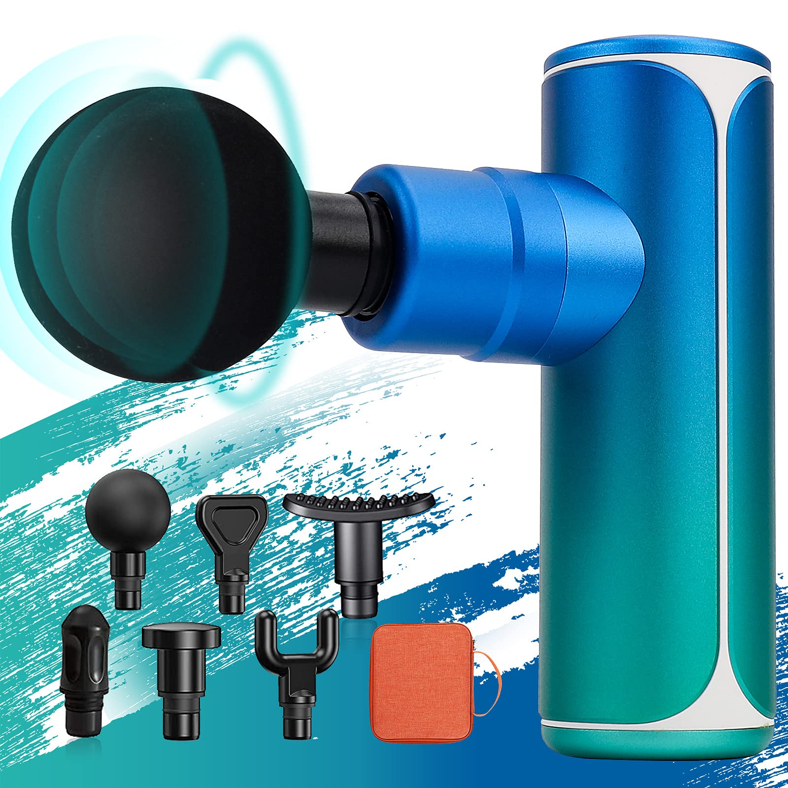 Deep Tissue Massage Gun - Portable Percussion Muscle Massager for Pain Relief, Super Quiet Handheld Electric Massager with 4 Speeds, 6 Heads & Carrying Case - Perfect for Athletes, Gym Recovery & Home Use