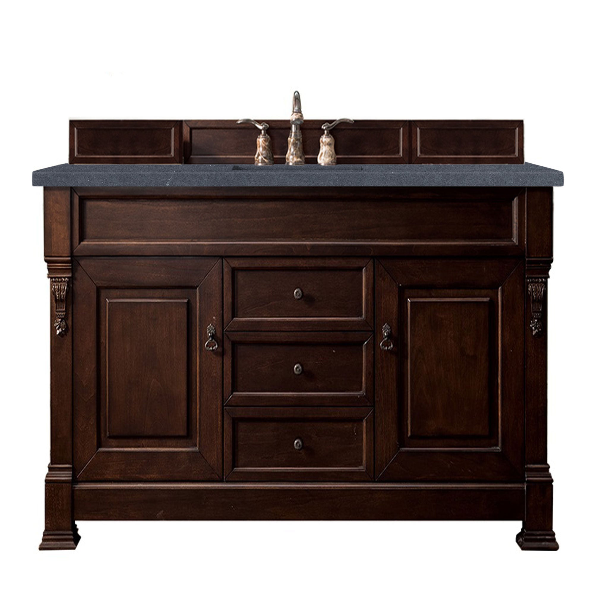 Brookfield 60-Inch Single Bathroom Vanity with Burnished Mahogany Base & 3CM Charcoal Soapstone Quartz Countertop - Perfect for Modern Master Bath or Powder Room Renovation
