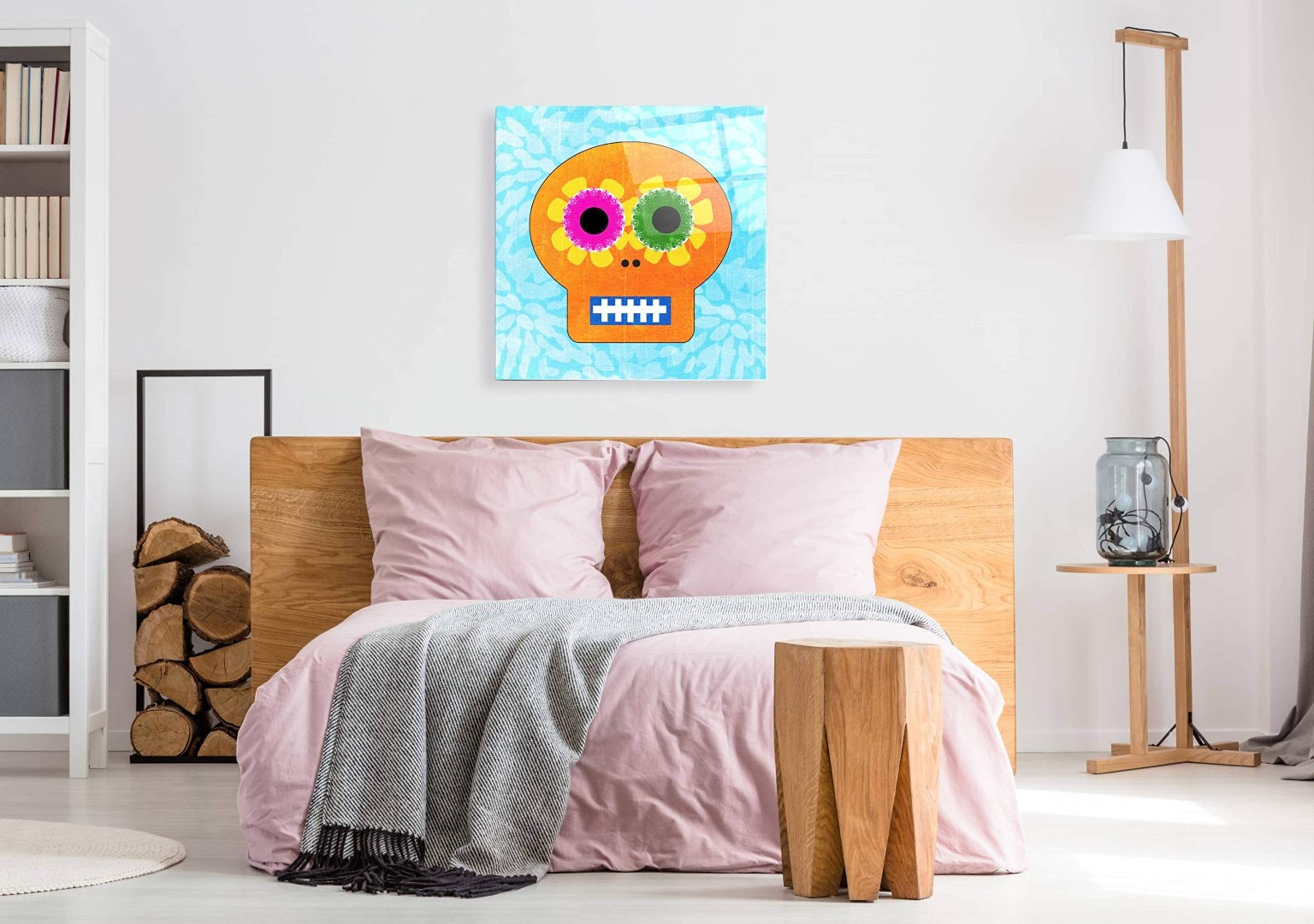 Day of the Dead IV Acrylic Glass Wall Art by Linda Woods - 36x36 Inches Vibrant Mexican Folk Art Painting - Perfect for Home Decor, Office or Día de Muertos Celebration