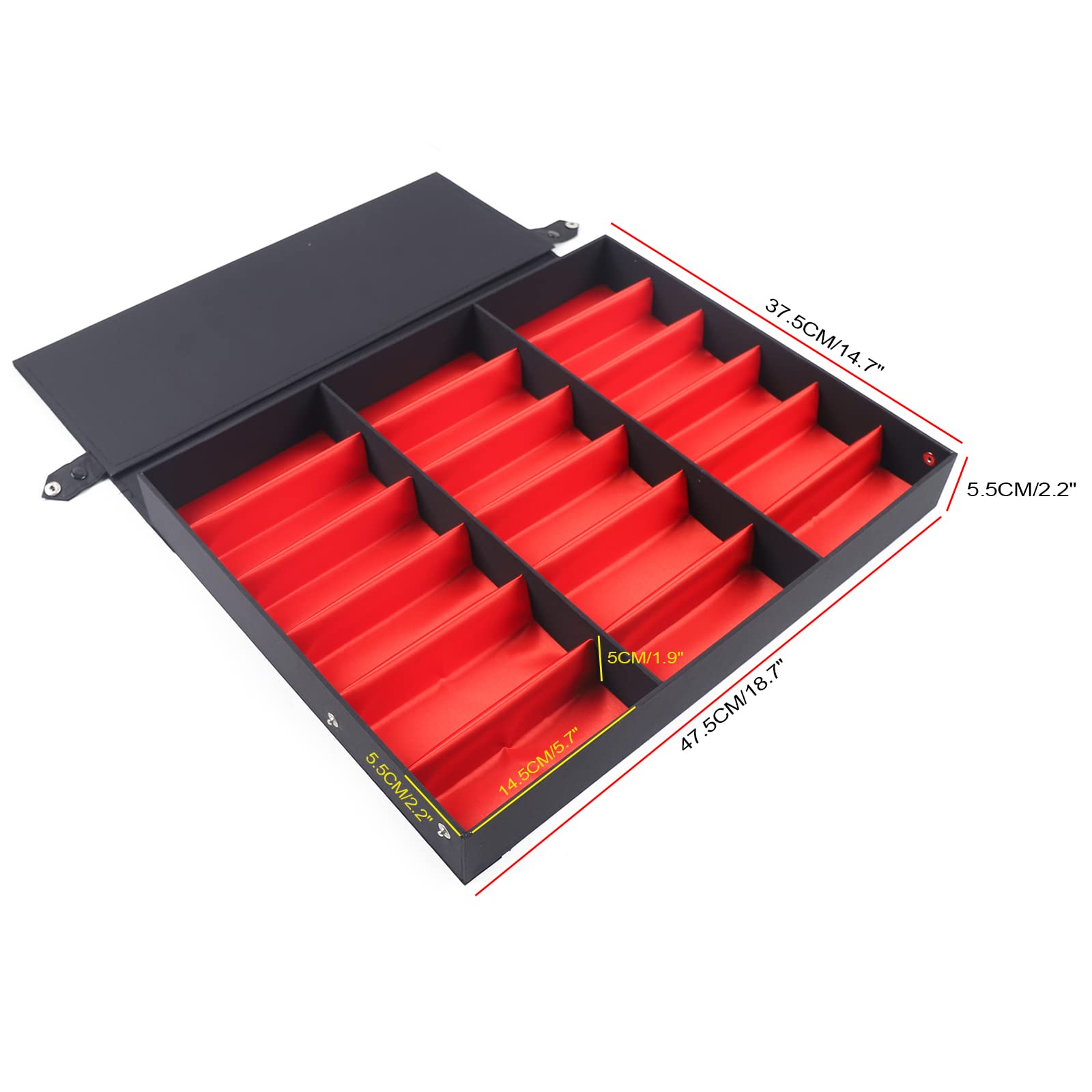 YIYIBYUS 18 Slot Sunglasses Display Case - Eyewear & Jewelry Organizer Box with Stand - Black & Red - Perfect for Retail Stores, Home Organization & Travel Accessories Storage
