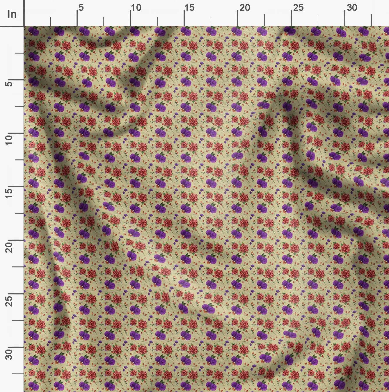 Soimoi Moss Georgette Beige Fabric by The Yard - 42 Inch Wide Floral Printed Fabric with Ranunculus & Chrysanthemum Patterns - Lightweight Draping Material for Dresses, Scarves, Curtains & Home Decor