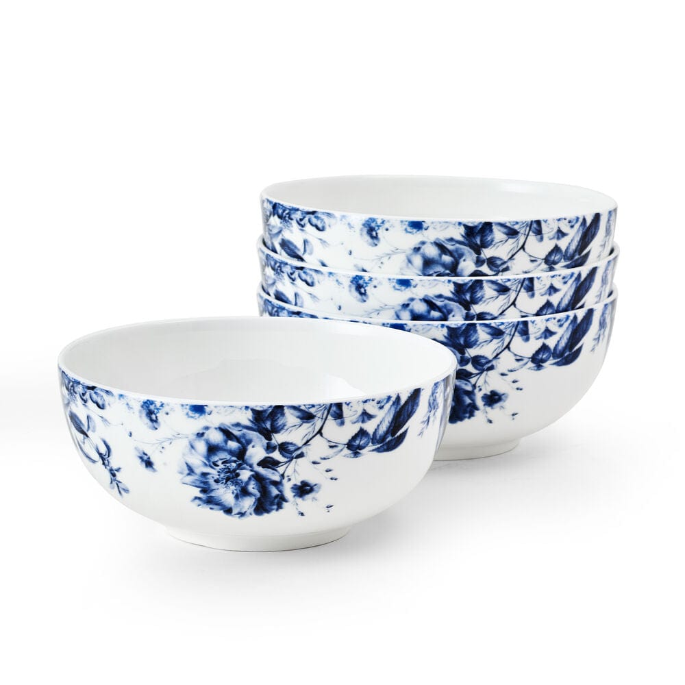 Pippa Blue Set of 4 Soup & Cereal Bowls - Ceramic Dinnerware for Soup, Salad, Pasta, Ice Cream - Perfect for Family Meals, Entertaining, and Everyday Use