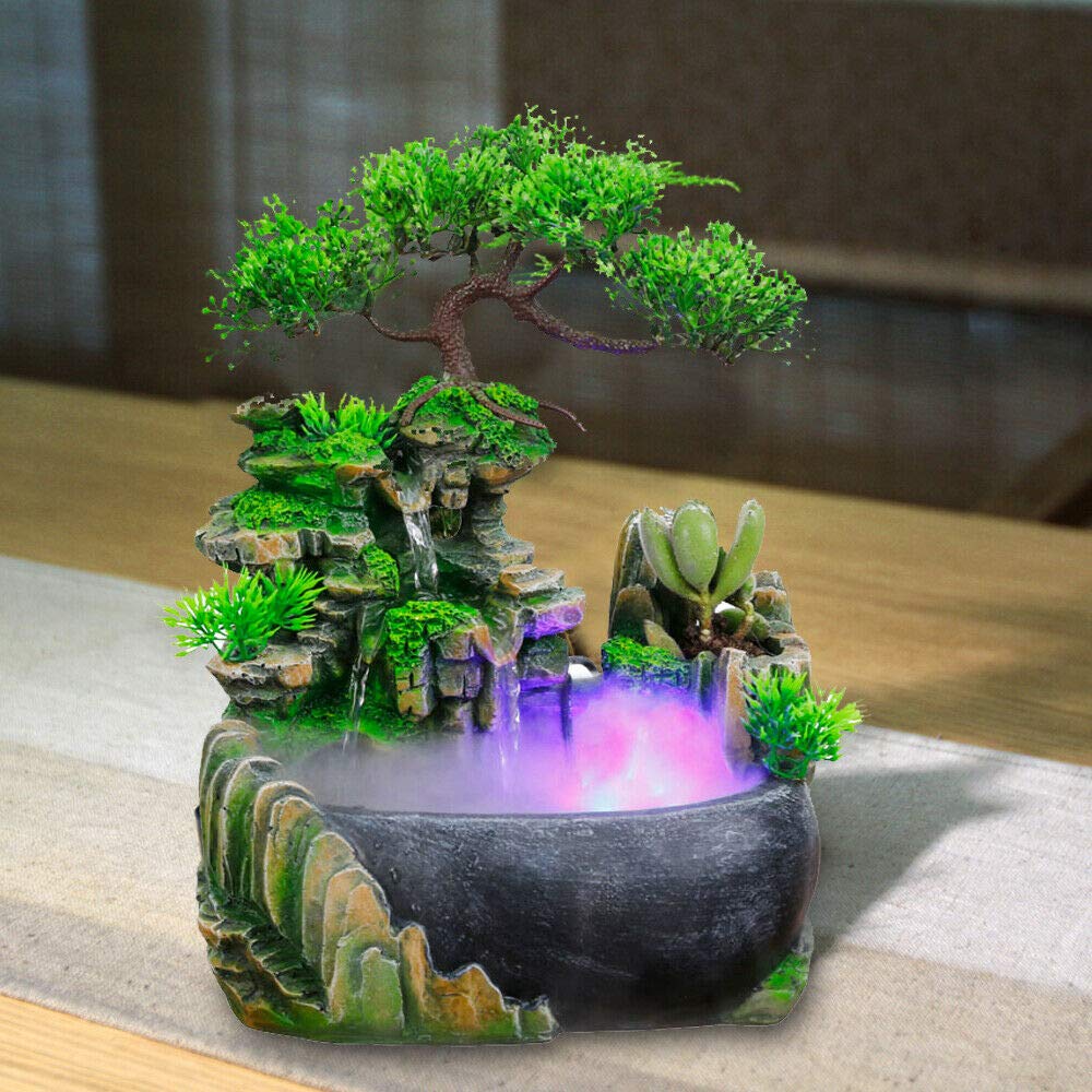 Chinese Style Rockery Water Fountain with LED Light - Feng Shui Desktop Waterfall Decor for Home, Office, Bedroom | Indoor Zen Water Feature, Relaxing Tabletop Fountain for Stress Relief & Meditation (Style 4)