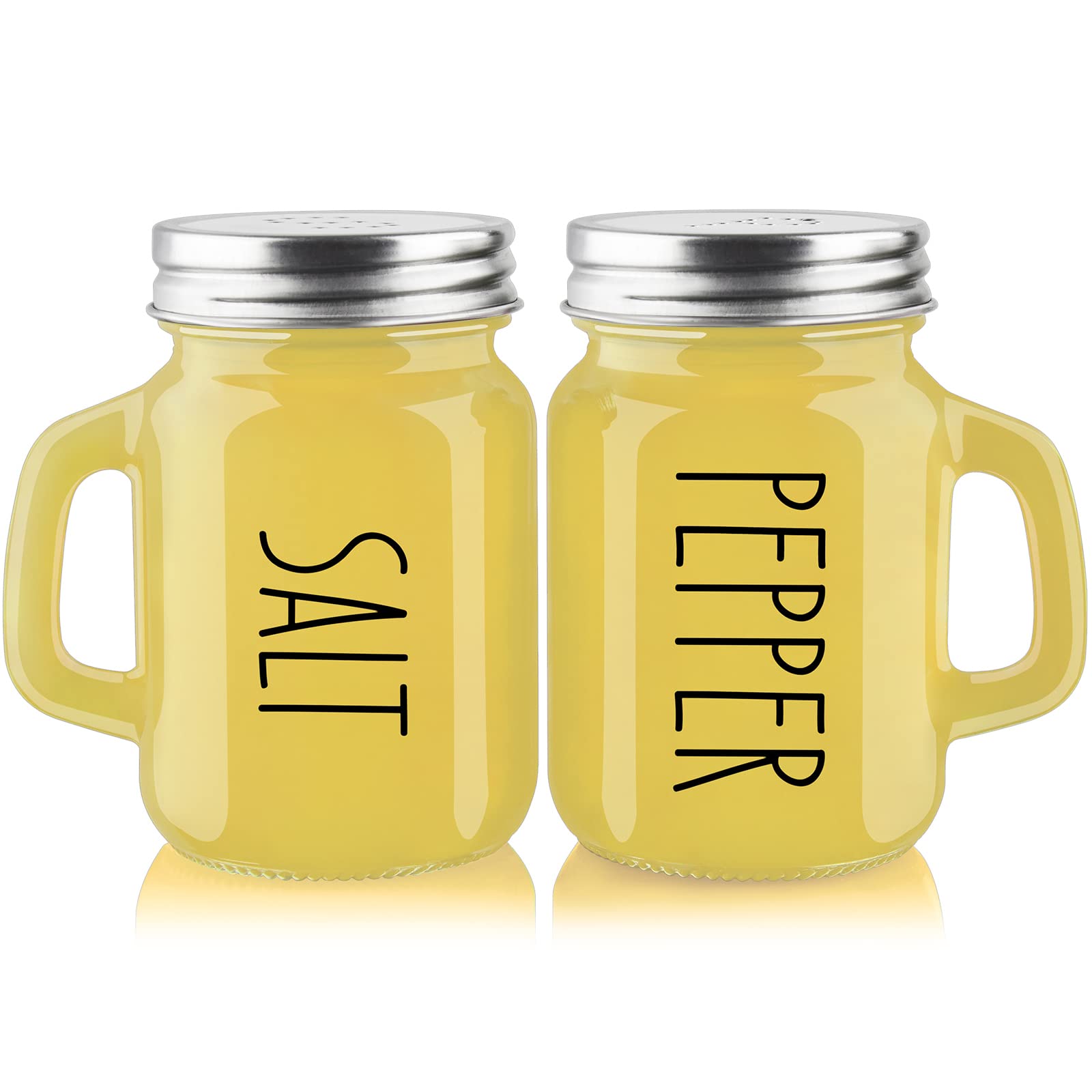 Yellow Salt and Pepper Shakers Set - Glass Kitchen Decor for Home, Restaurant, Wedding - Easy to Clean & Refill - Perfect for Dining Table, RV, BBQ, Camping, Picnic & Everyday Cooking