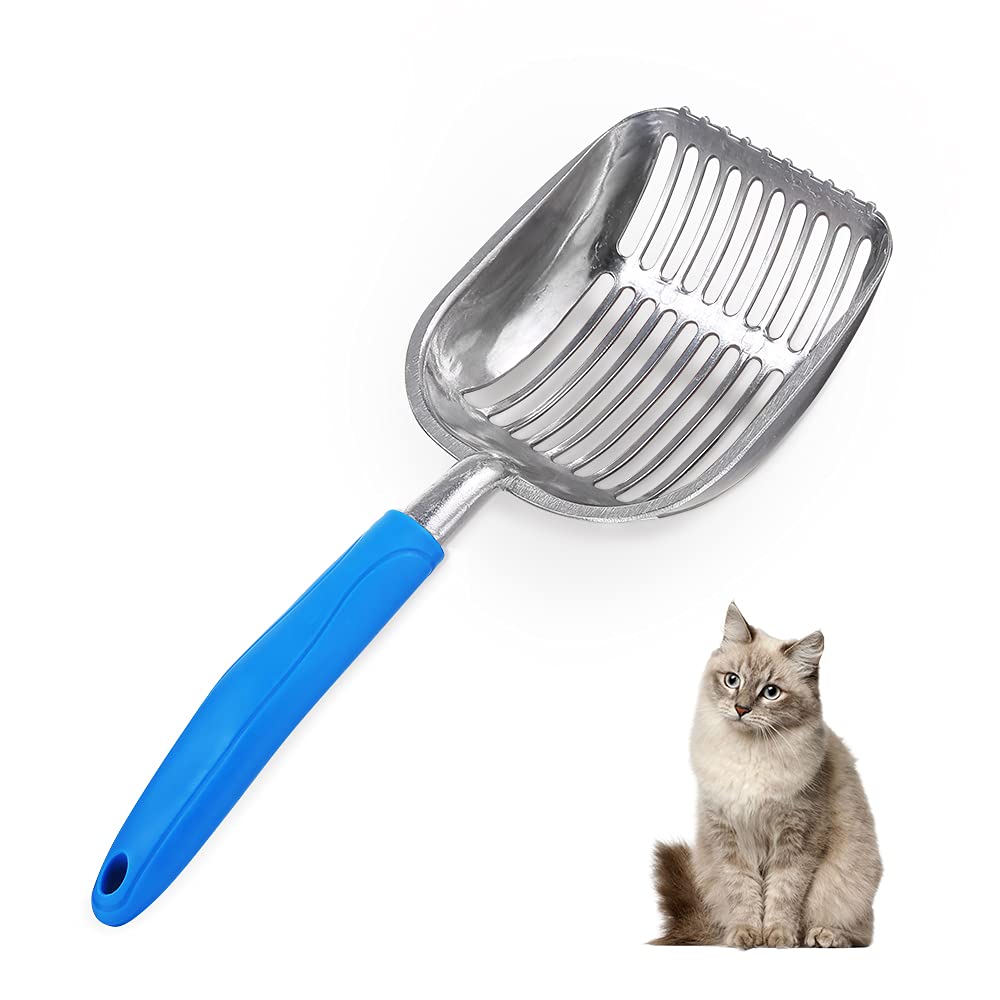 Premium Metal Cat Litter Scoop with Round Teeth & Deep Shovel Design - Durable Aluminum Litter Box Scooper for Easy Waste Removal | Perfect for Multi-Cat Homes & Large Litter Boxes