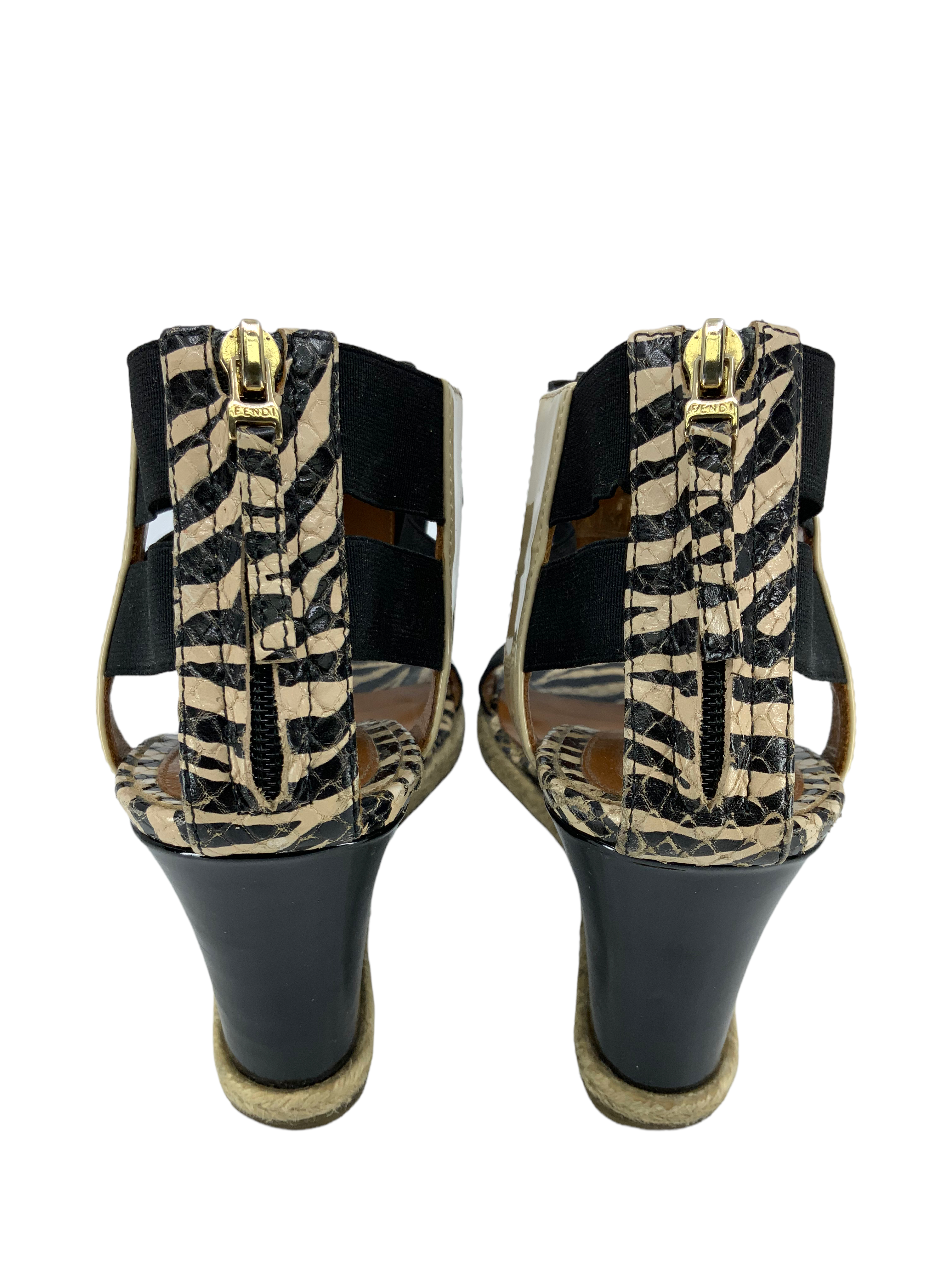 FENDI Carioca Zebra Print Wedge Sandals Women's Size 8 | Luxury Designer High Heels for Parties, Weddings & Night Out