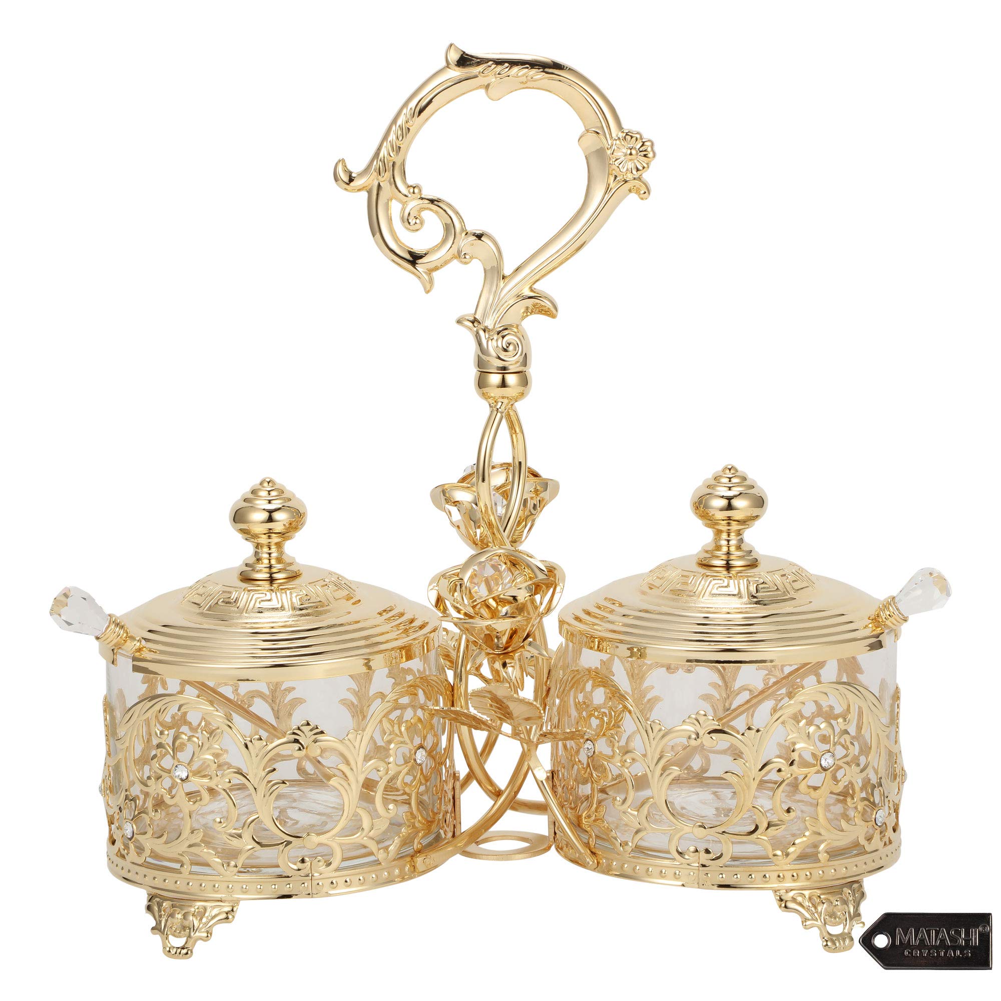 24K Gold Plated Crystal Studded Candy Dish - Elegant Salt Holder, Sugar Bowl & Honey Jar - Luxury Decorative Tableware for Dining & Kitchen - Perfect Christmas Gift for Mom, Wife & Anniversary Present - Ideal for Holiday Parties, Tea Time & Home Decor