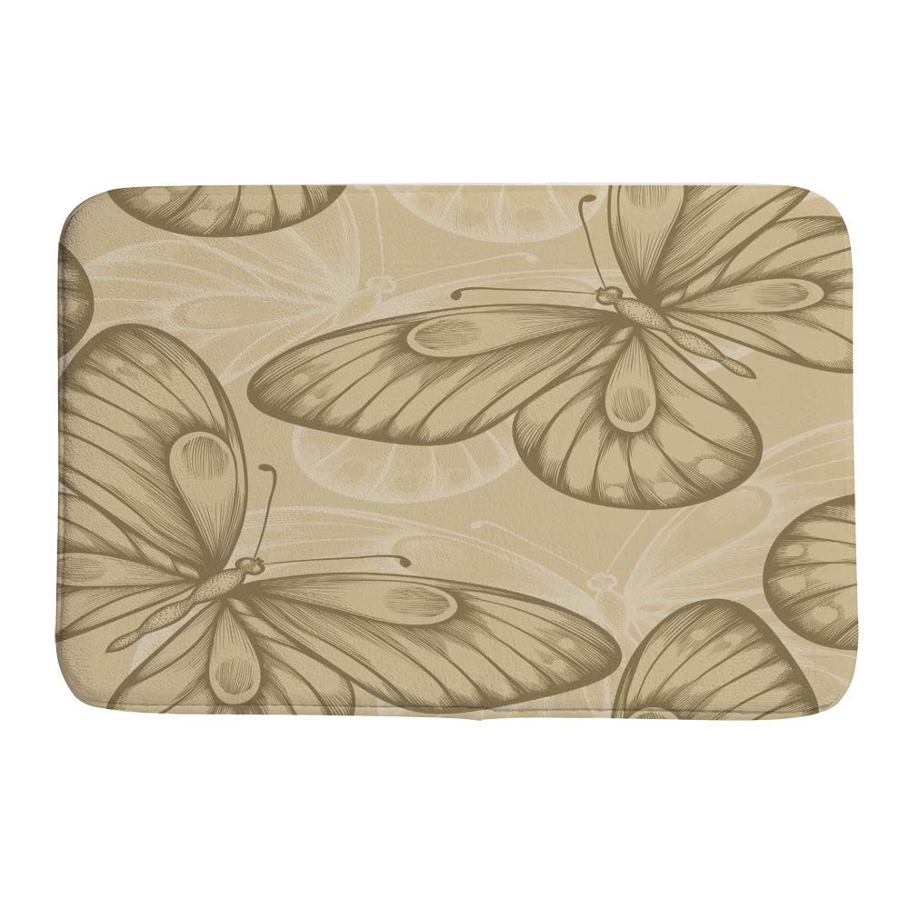 Non-Slip Butterfly Coral Fleece Bath Mat - Super Absorbent Soft Shower Rug for Bathroom, Tub & Outdoor Use - Cozy Brown Doormat with Beautiful Butterfly Design for Home Decor