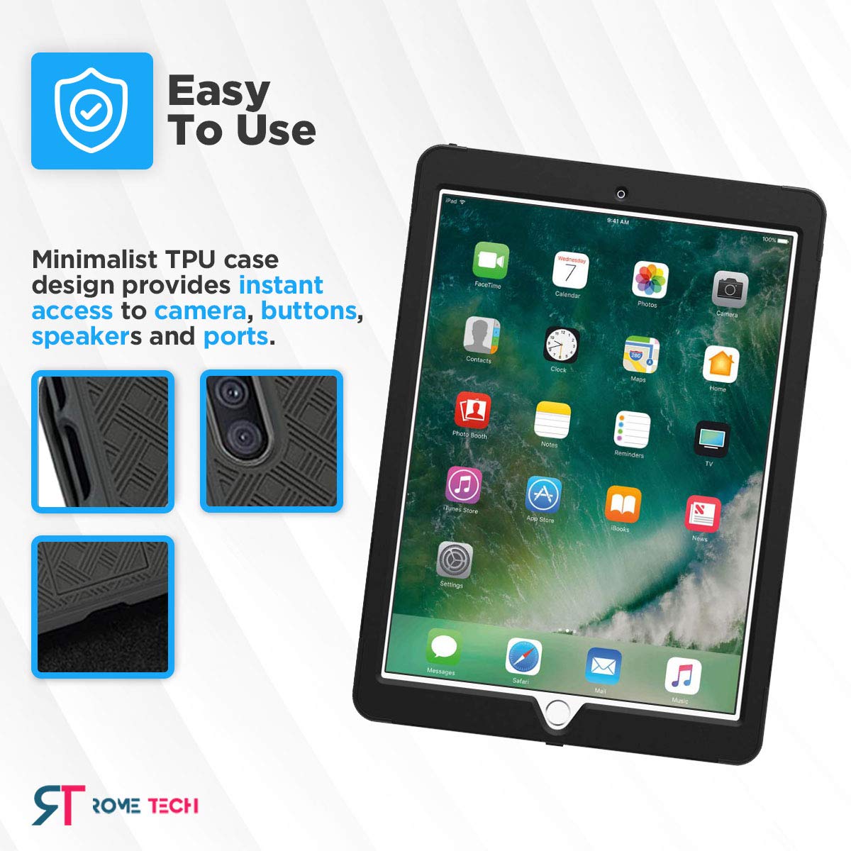 Rome Tech Rugged Shockproof Case for Apple iPad Pro 10.5 (A1701/A1709/A1852) & iPad Air 3rd Gen (2019 Model A2153/A2123/A2154/A2152) - Heavy Duty Protective Cover with Military-Grade Drop Protection - Perfect for Outdoor Use, Construction Sites & Travel - Black