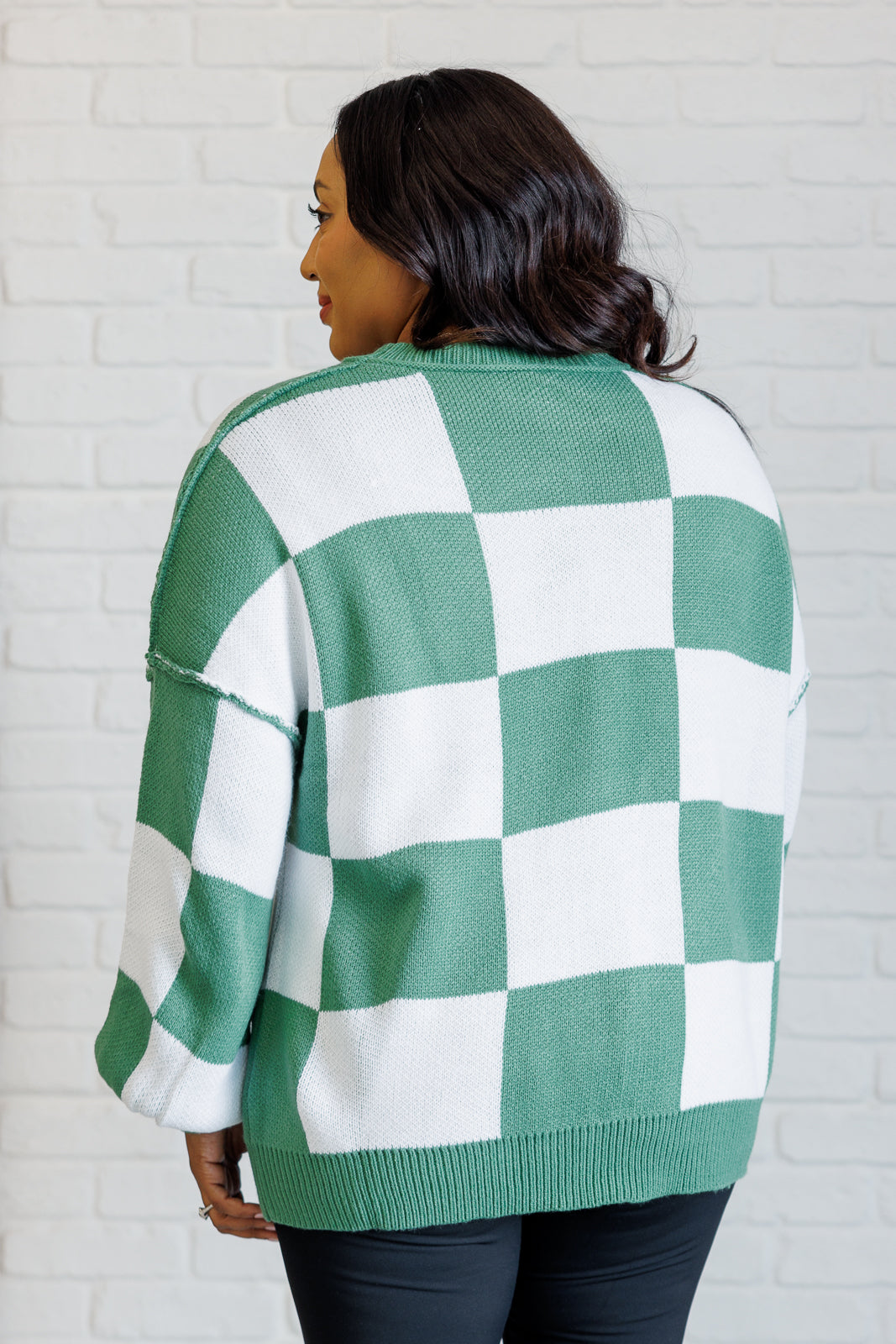 Stylish Green Checkered Sweater for Women | Trendy Oversized Knit Pullover | Perfect for Fall Fashion, Casual Outfits & Cozy Winter Layering