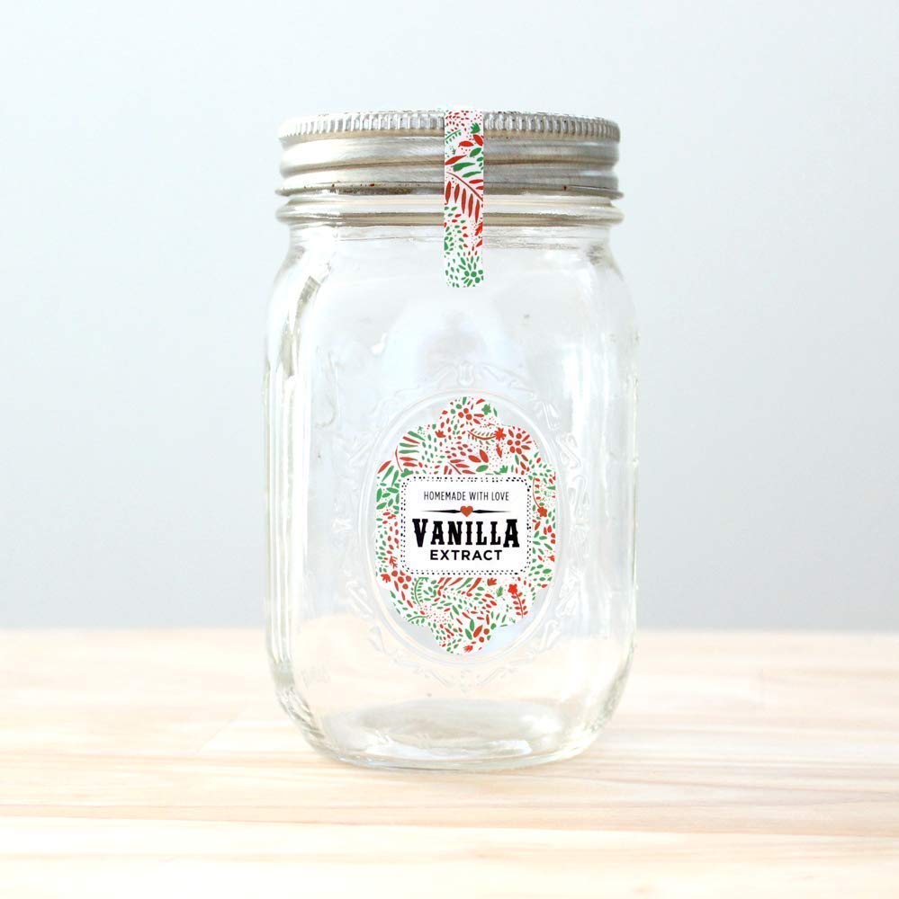Premium Homemade Vanilla Extract Labels with 2 oz Glass Bottles - Handcrafted by Conquest of Happiness - Perfect for Christmas Gifts, Holiday Baking & DIY Spice Jars (Pack of 12)