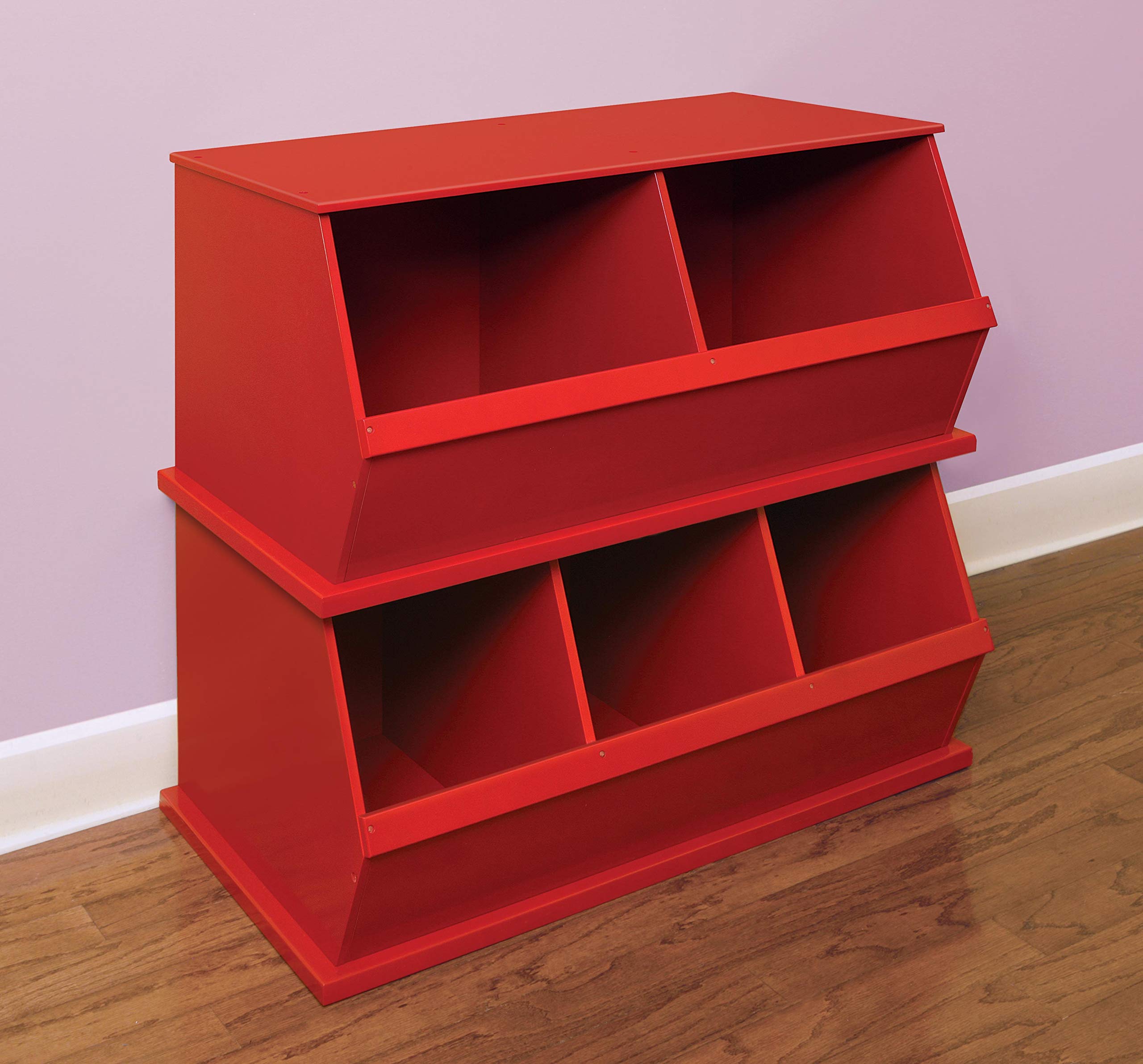 Badger Basket Two Bin Stackable Toy Storage Organizer for Kids Room - Red | Perfect for Playroom, Nursery & Bedroom Organization