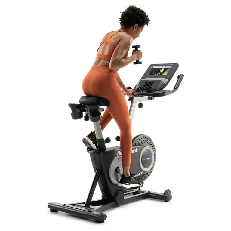 NordicTrack Studio Bike 1000 - Indoor Cycling Exercise Bike with 10” HD Touchscreen, 22 Digital Resistance Levels & Free 3 lb Dumbbells - Perfect for Home Workouts, Cardio Training & iFIT Interactive Fitness (Includes 30-Day Membership) - Black