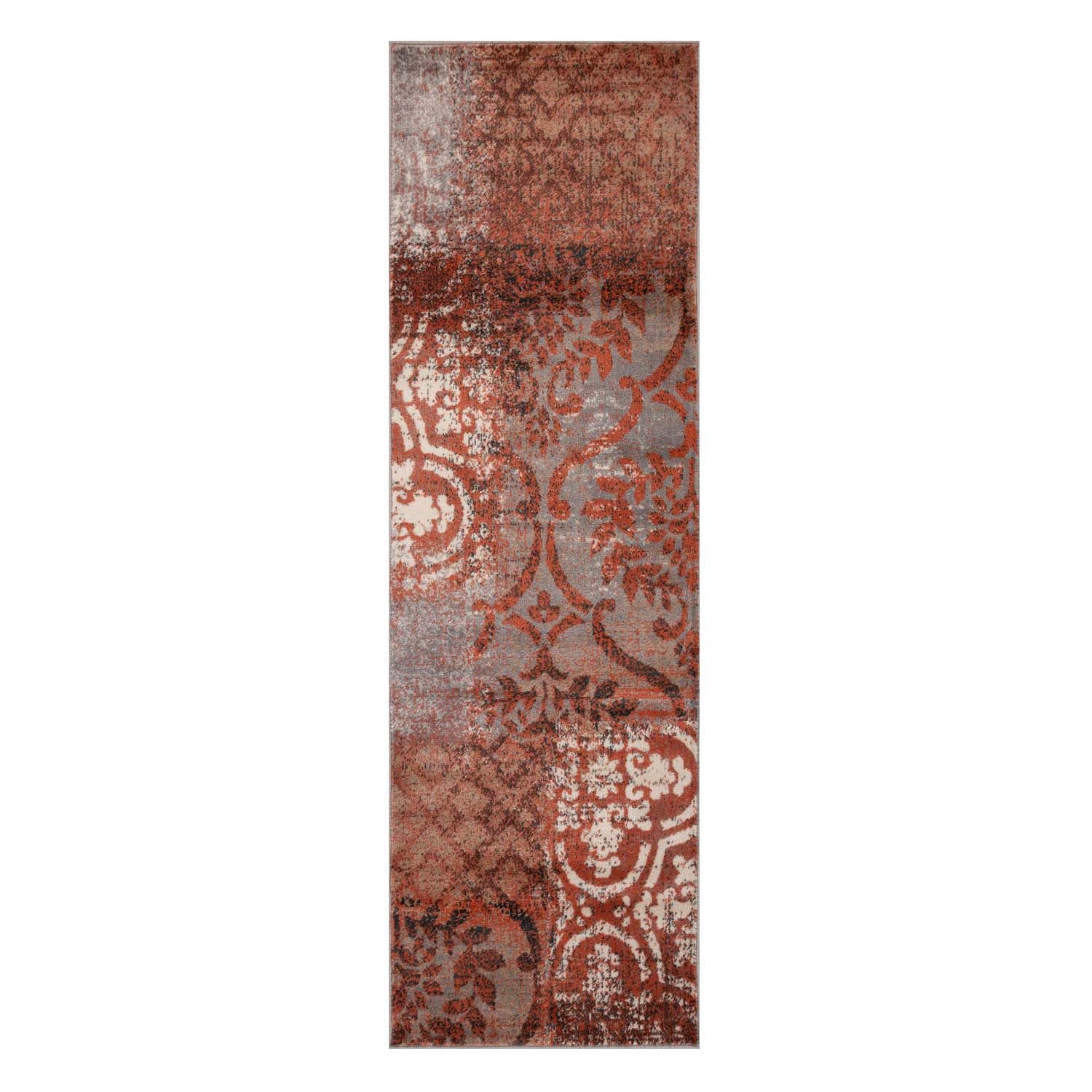 Bristol Distressed Abstract Damask Indoor Area Rug - Non-Slip Living Room Carpet Runner for Bedroom, Hallway & Entryway Decor