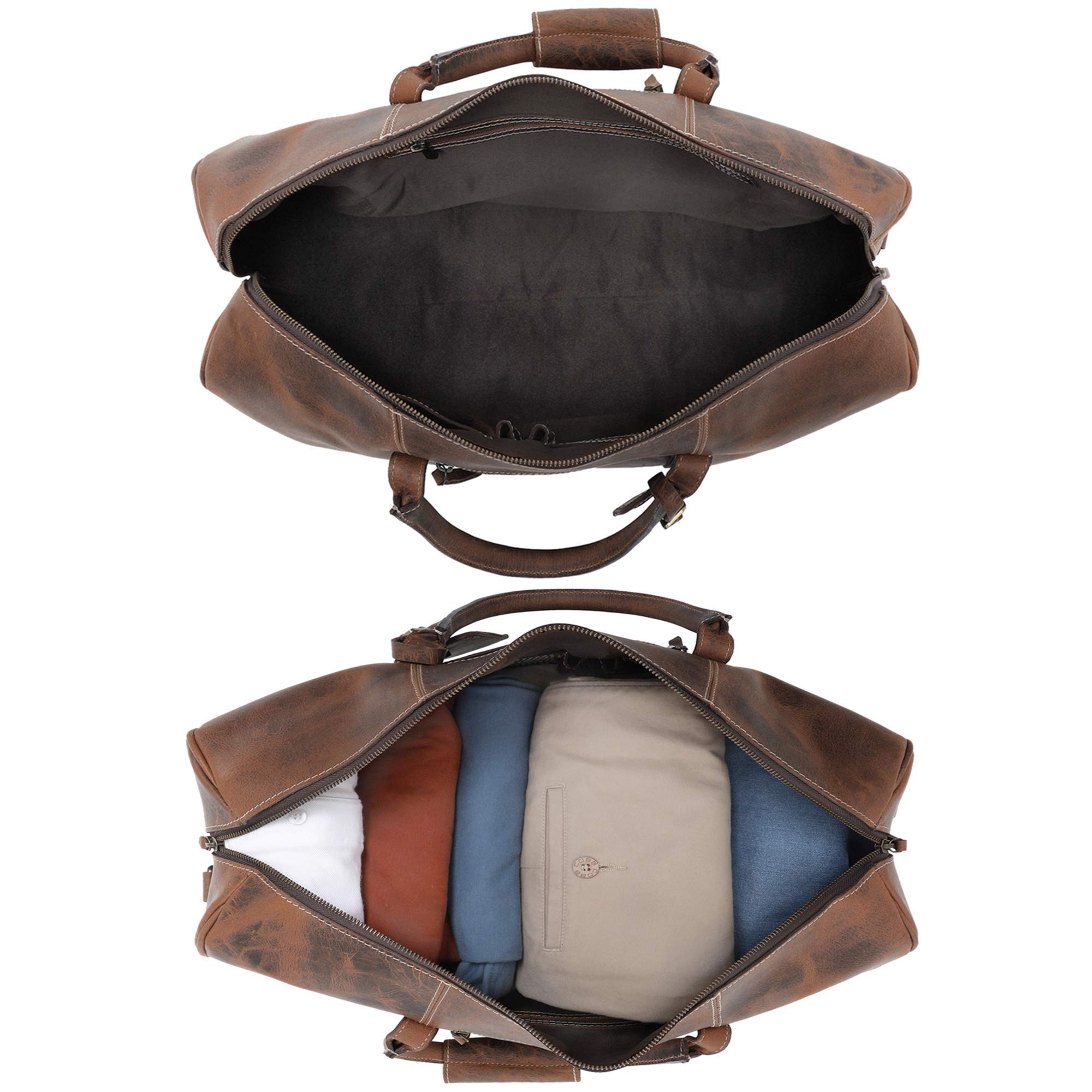 RUSTIC TOWN Genuine Leather Duffel Bag & Toiletry Bag Set - Premium Men's Travel Accessories for Overnight Trips, Business Travel & Gym - Perfect Gift for Him