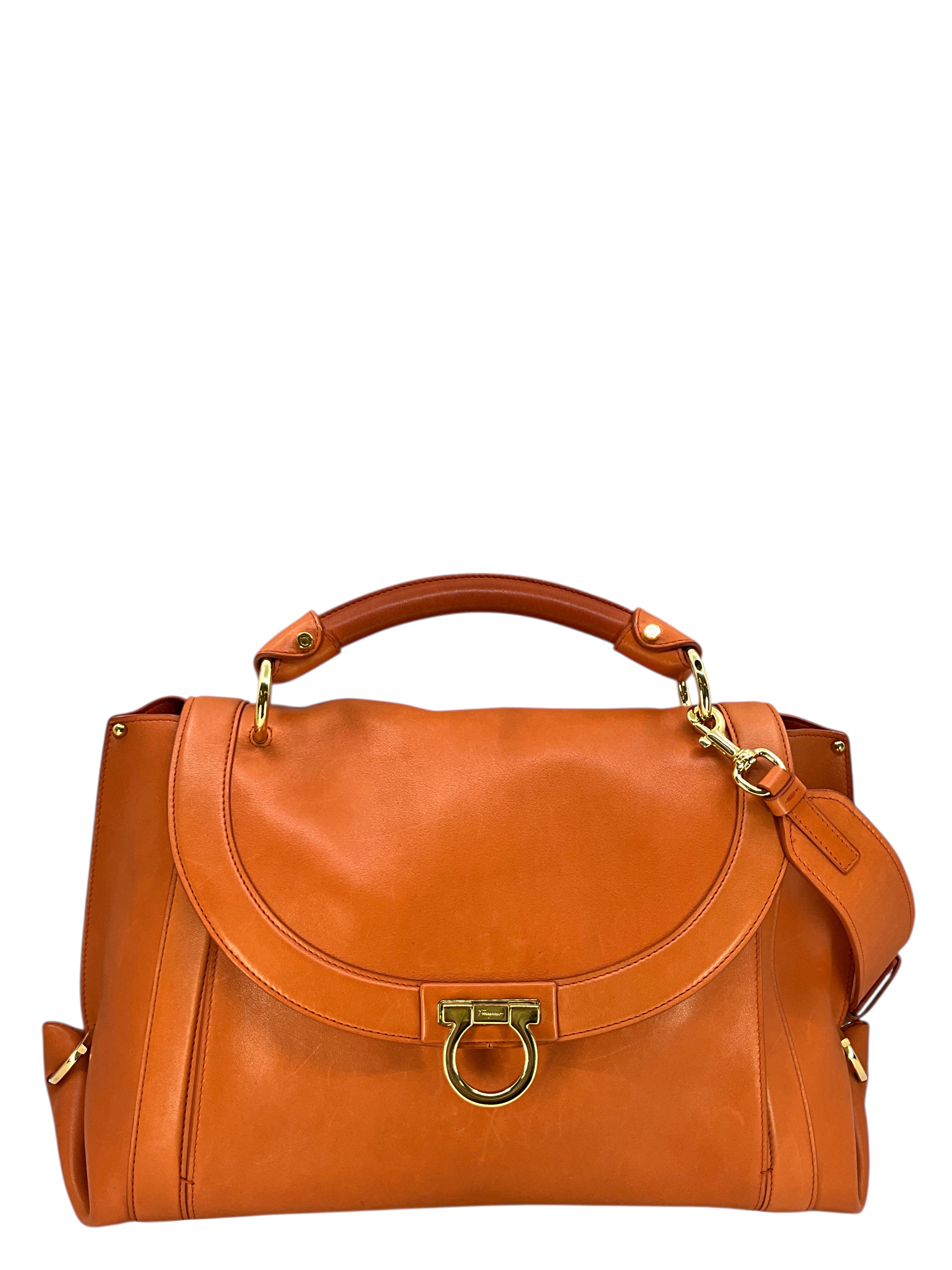 Salvatore Ferragamo Suzanna Gancini Calfskin Leather Satchel Handbag for Women | Luxury Designer Tote Purse for Work, Travel & Everyday Use