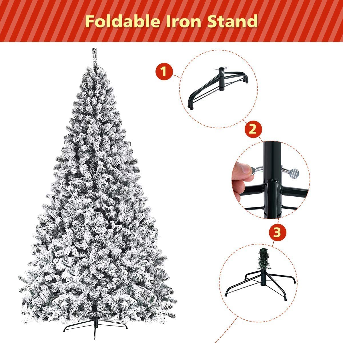 Premium 9FT Flocked Snow Artificial Christmas Tree with PVC Pine Needles & Sturdy Metal Stand - Indoor & Outdoor Holiday Decor for Home, Office, Party