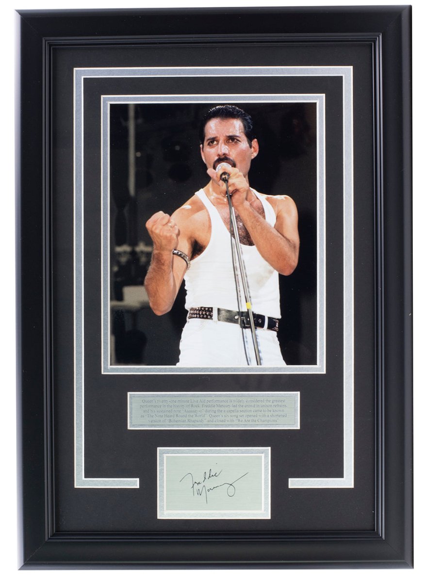 Freddie Mercury Framed 8x10 Queen Live Aid Photo with Laser Engraved Signature - Vintage Music Wall Art for Home, Office & Gift for Rock Fans