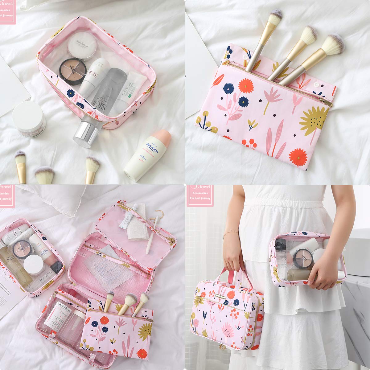 Lychii Hanging Toiletry Bag for Women - Large Floral Printed Travel Makeup Organizer & Cosmetic Case - Perfect for Bathroom, Shower, Gym, and Vacation Travel Accessories