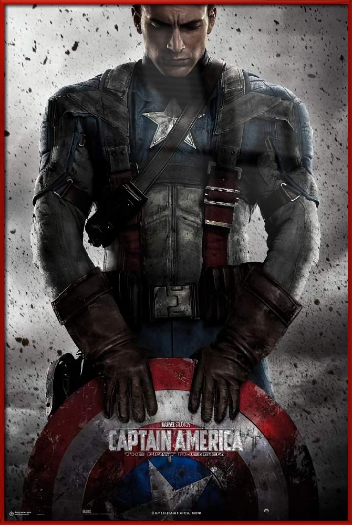 Captain America: The First Avenger Framed Movie Poster - 24x36 Inches, Chris Evans as Captain America with Shield, Marvel Avengers Teaser Art - Perfect for Home Theater, Game Room & Superhero Fan Gifts