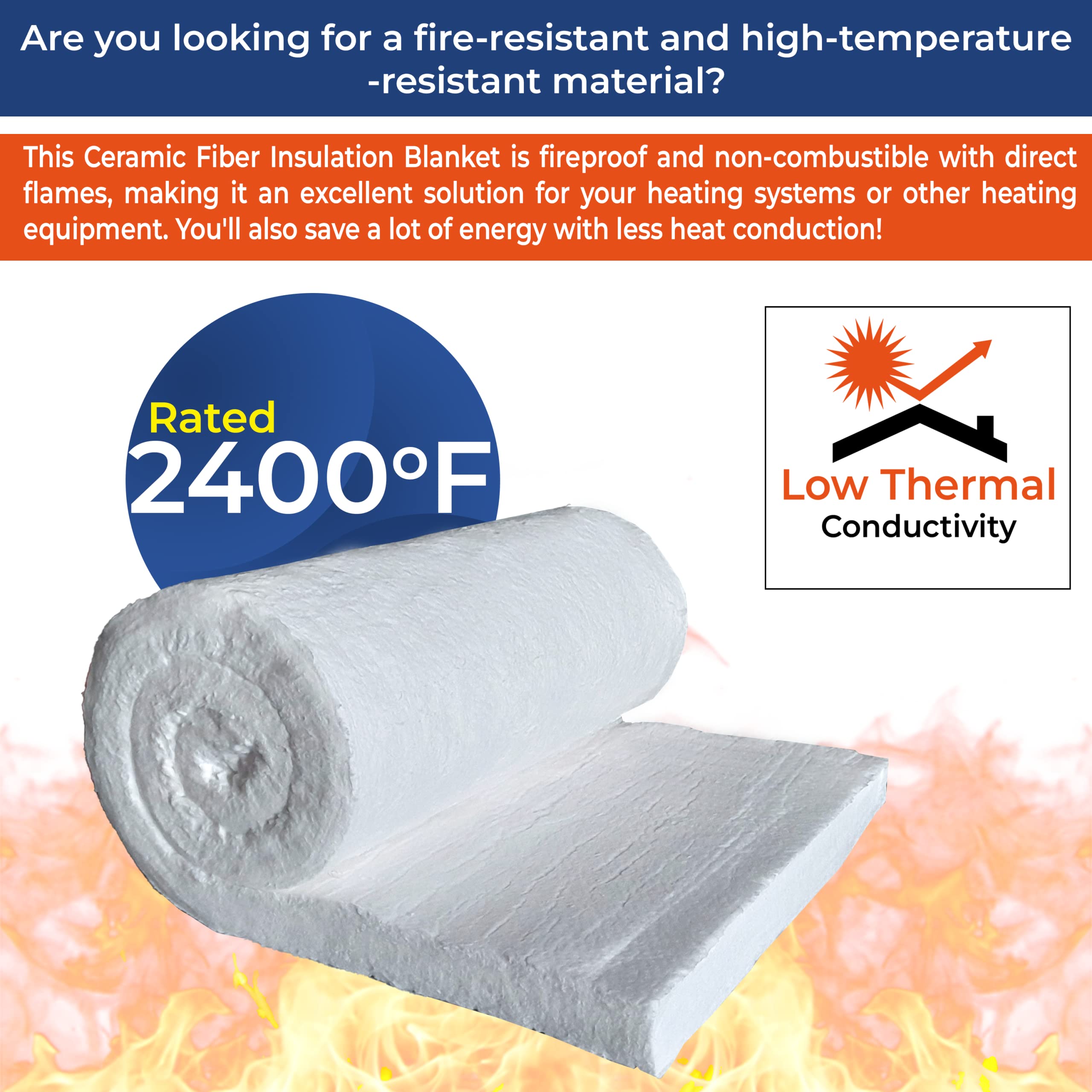 High-Temperature Ceramic Fiber Insulation Blanket - 8# 2400°F Fireproof - 2