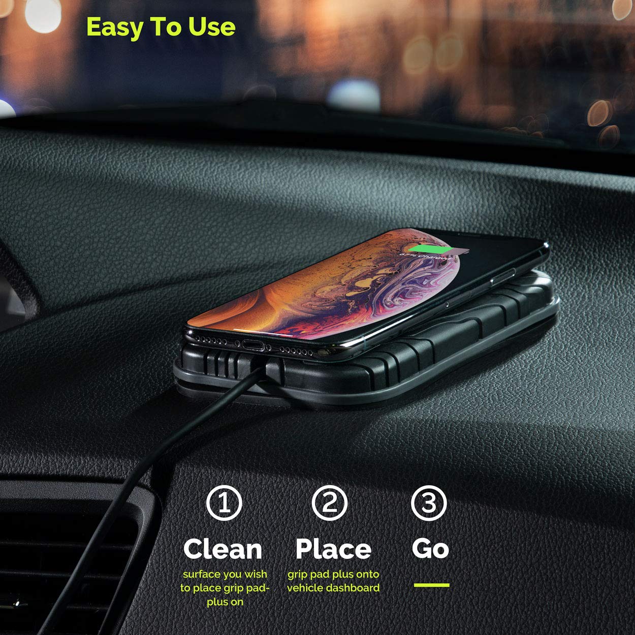10W Fast Wireless Charging Car Mount - Qi-Certified Phone Holder & Charger for iPhone, Samsung, Galaxy - Non-Slip Dashboard Grip Pad - Perfect for Commuting, Road Trips & Hands-Free Driving (Black)