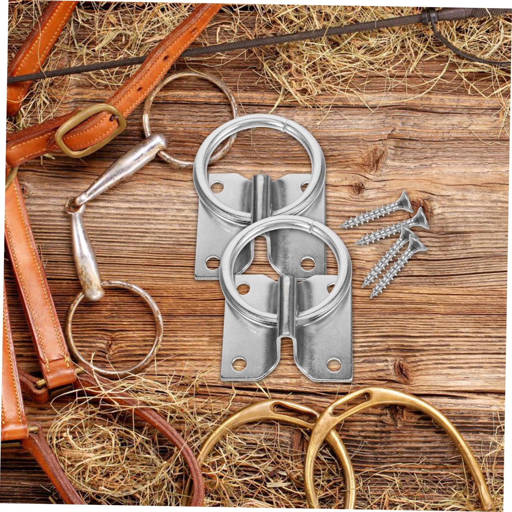 INOOMP 4 Pack Heavy Duty Horse Stall Tie Ring - Durable Buffering for Safe Horse Pulling & Tethering | Perfect for Barns, Stables & Trailering Scenes