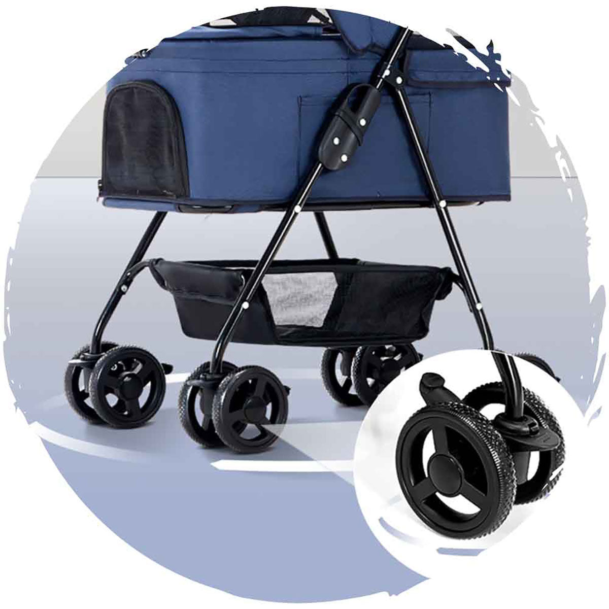 BELLO 4-Wheel Stroller for Dogs - Detachable Basket, 360° Swivel Wheels, Foldable Pet Carrier for Small to Medium Dogs - Perfect for Outdoor Walks, Shopping & Travel