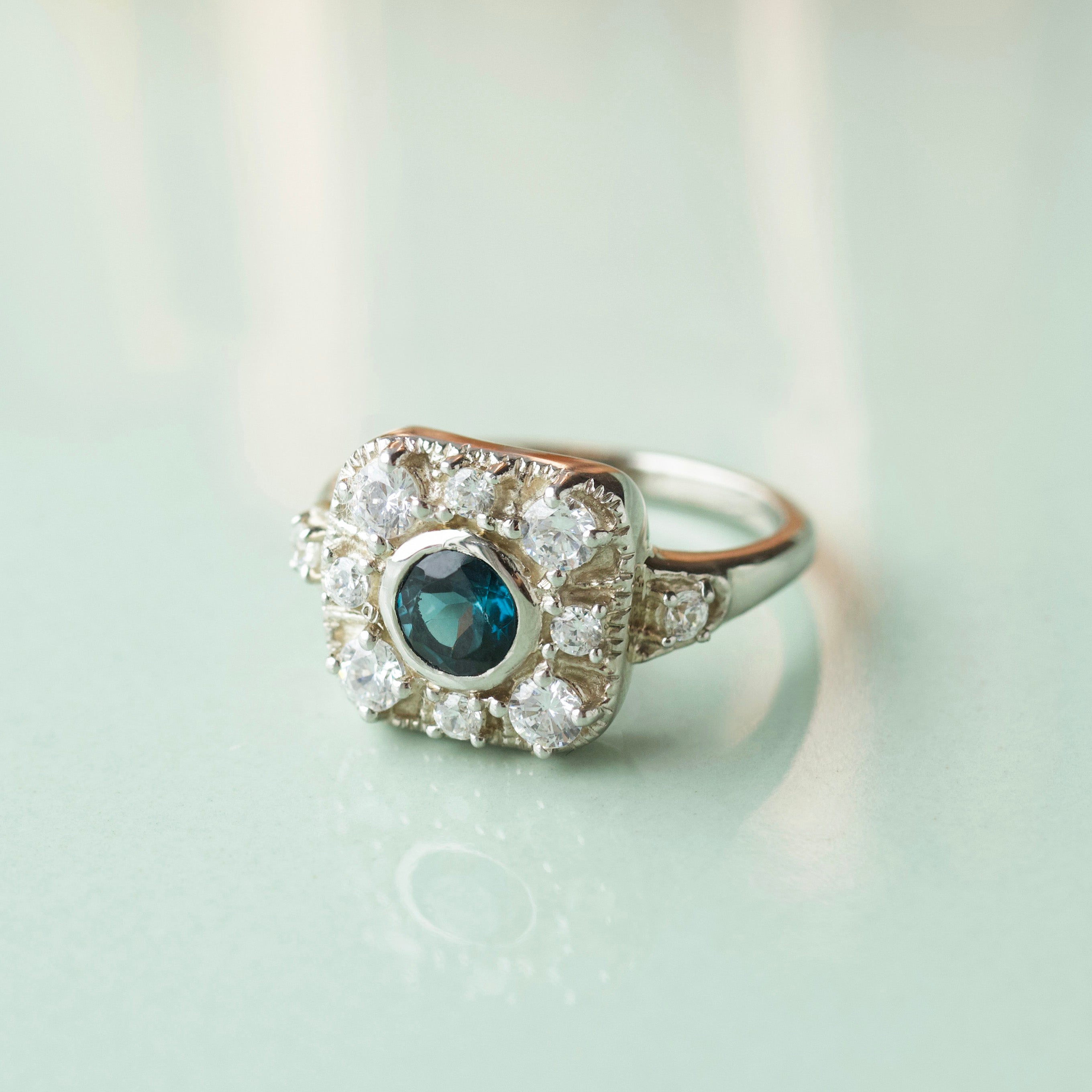 Angelica Blue Topaz Vintage Ring – Elegant Antique Style Jewelry for Women | Perfect for Weddings, Anniversaries & Special Occasions