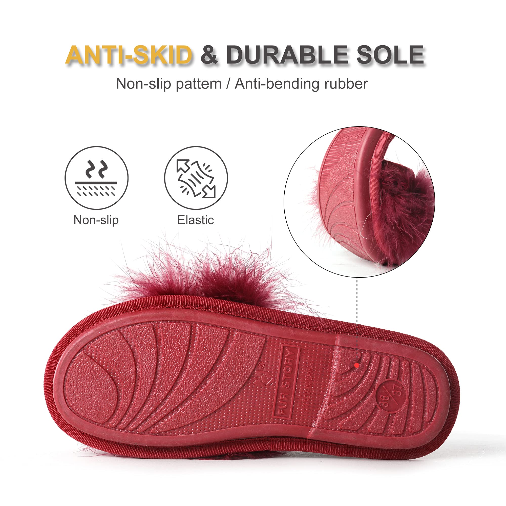 Fur Story Women's Fuzzy Open-Toe Slippers with Memory Foam - Soft Fluffy House Shoes for Indoor Comfort & Relaxation at Home