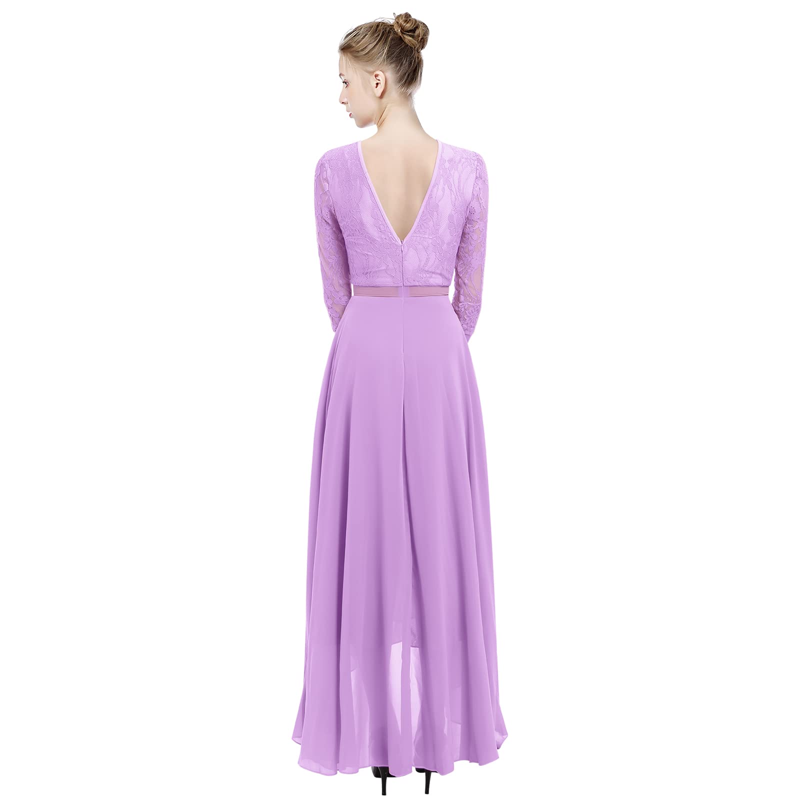 Elegant Chiffon Lace Wedding Dress for Women - Long Evening Gown with 3/4 Sleeves for Prom, Bridal Shower & Formal Occasions