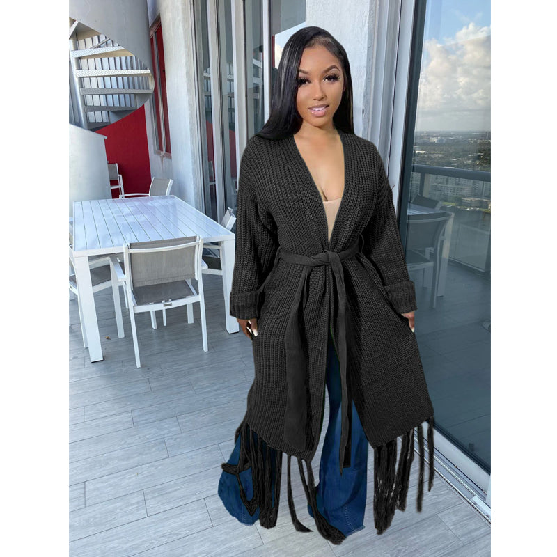 Stylish Long Fringed Cardigan Sweater Coat for Women - Boho Chic Open Front Knit Wrap - Perfect for Fall Layering & Casual Outfits