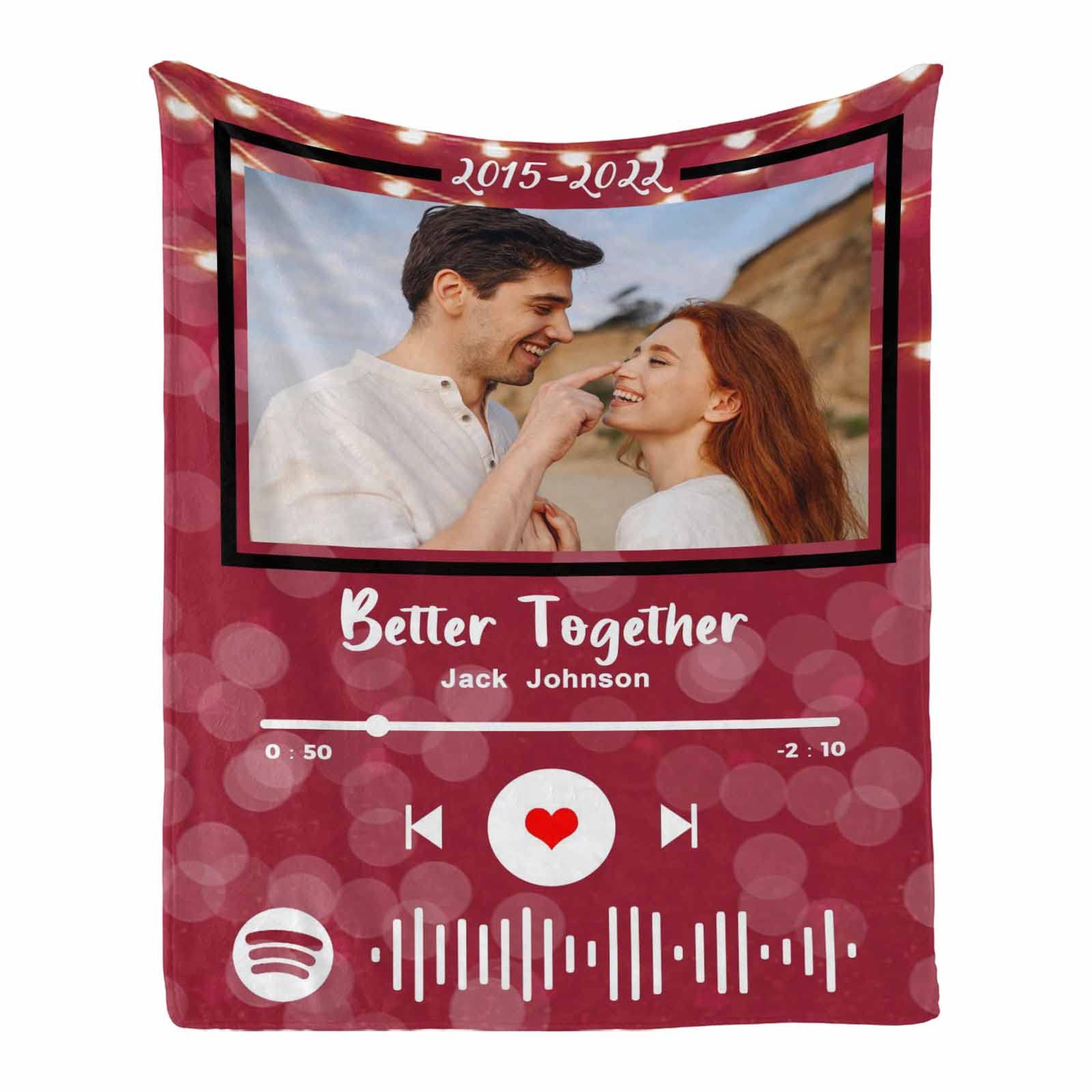 Custom Spotify Code Music Blanket - Personalized Photo Blanket with Your Song for Valentine's Day, Anniversary, Birthday & Christmas Gifts - 50