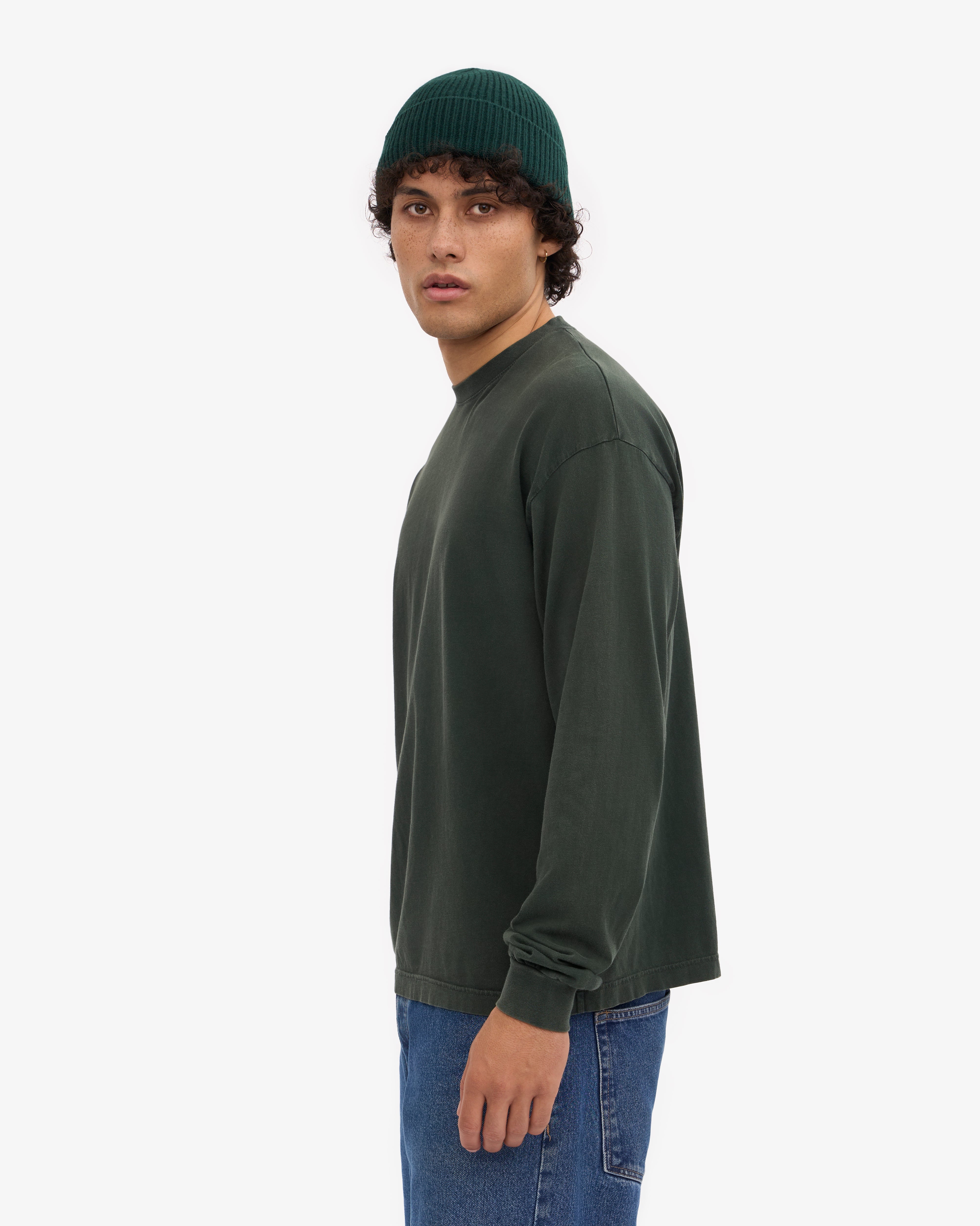 Organic Oversized Long Sleeve T-Shirt for Women - Soft Cotton Comfort Fit - Midnight Forest Green - Casual Loungewear & Streetwear Fashion