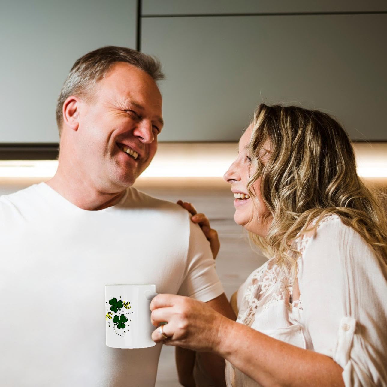 3D Rose Two Clovers with Streamers St Patrick's Day Ceramic Mug - 11 oz White Coffee Cup for Irish Themed Parties, Office Use & Holiday Gifts