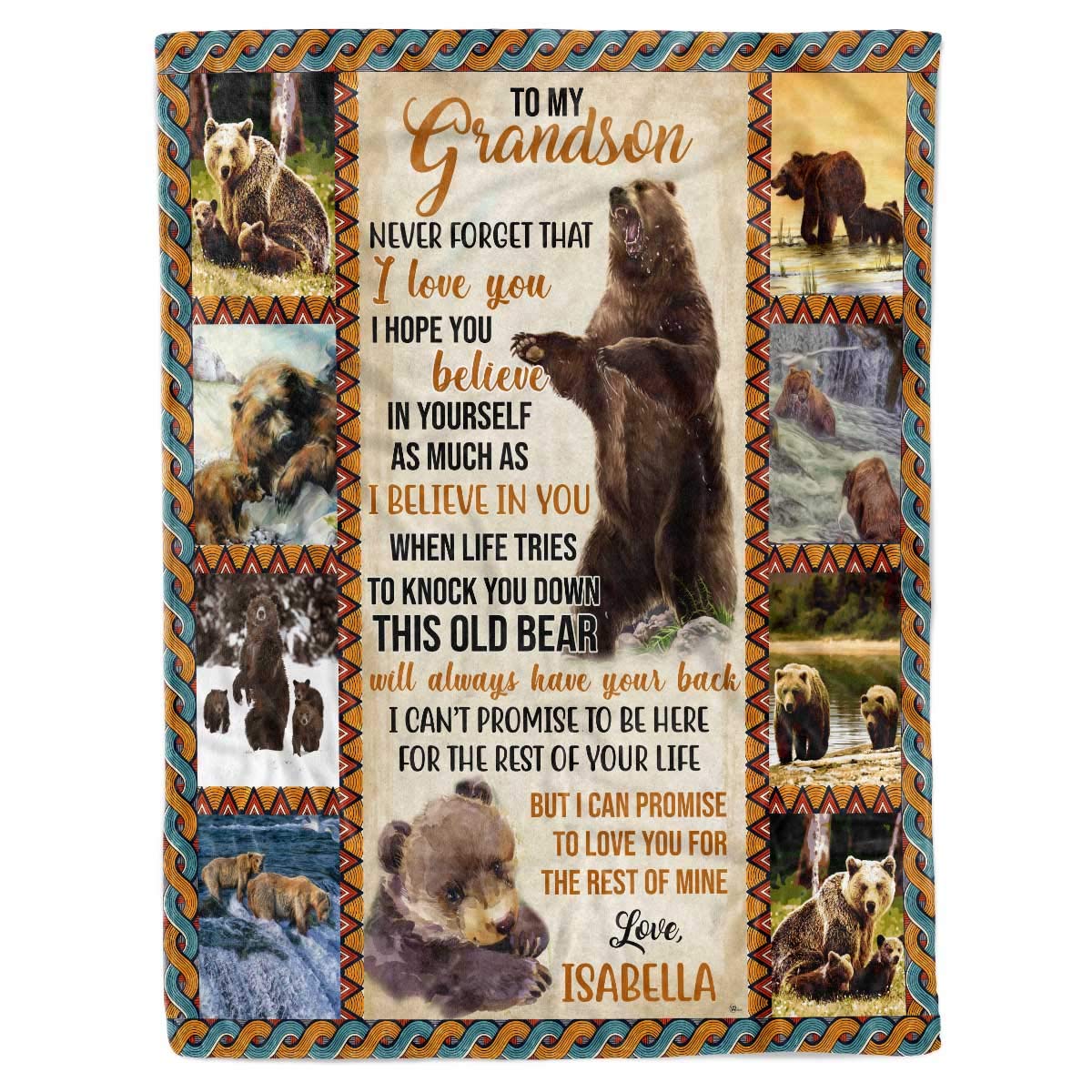 Personalized Custom Grandma Nana Grandpa Name Sherpa Fleece Blanket for Grandson - Soft Plush Throw Blanket Twin/Queen Size - Perfect for Christmas Birthday Gifts, Cozy Home Decor, Wall Hanging & Bedroom Tapestry