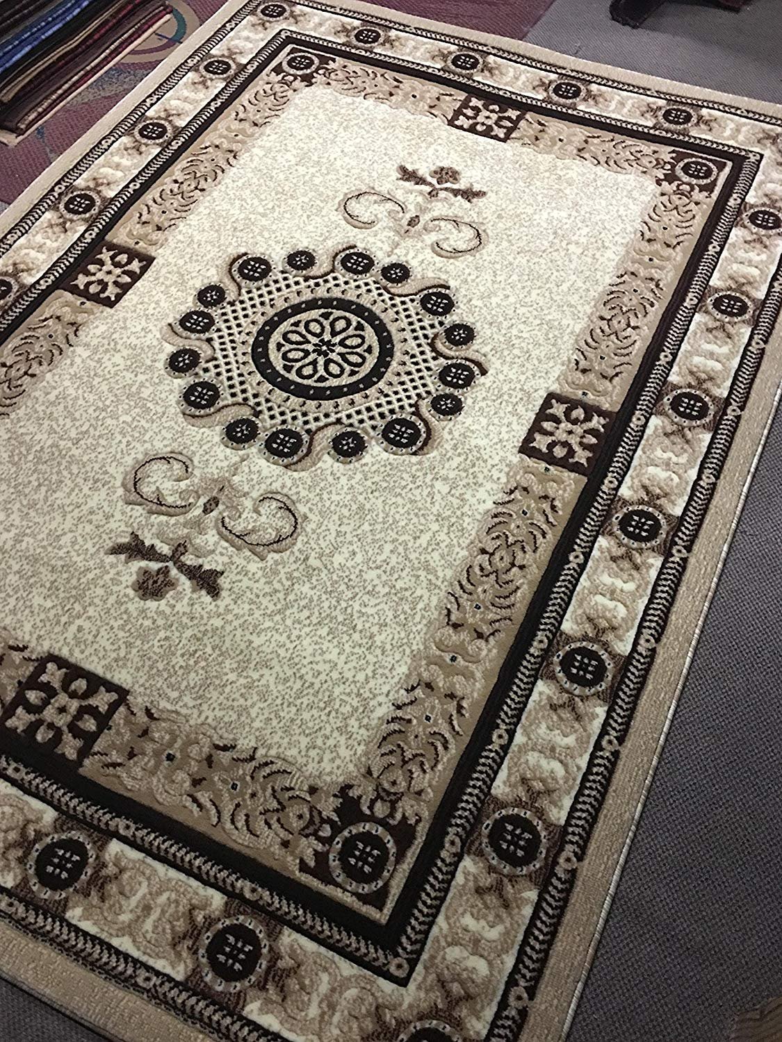 Handmade Traditional Persian Area Rug - Ivory, Brown & Beige Oriental Carpet with King Design (8'x10'6