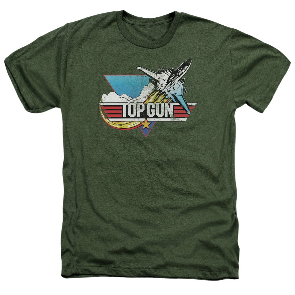 Trevco Men's Top Gun Distressed Logo Heather Grey T-Shirt - Casual Vintage Graphic Tee for Movie Fans & Aviation Enthusiasts