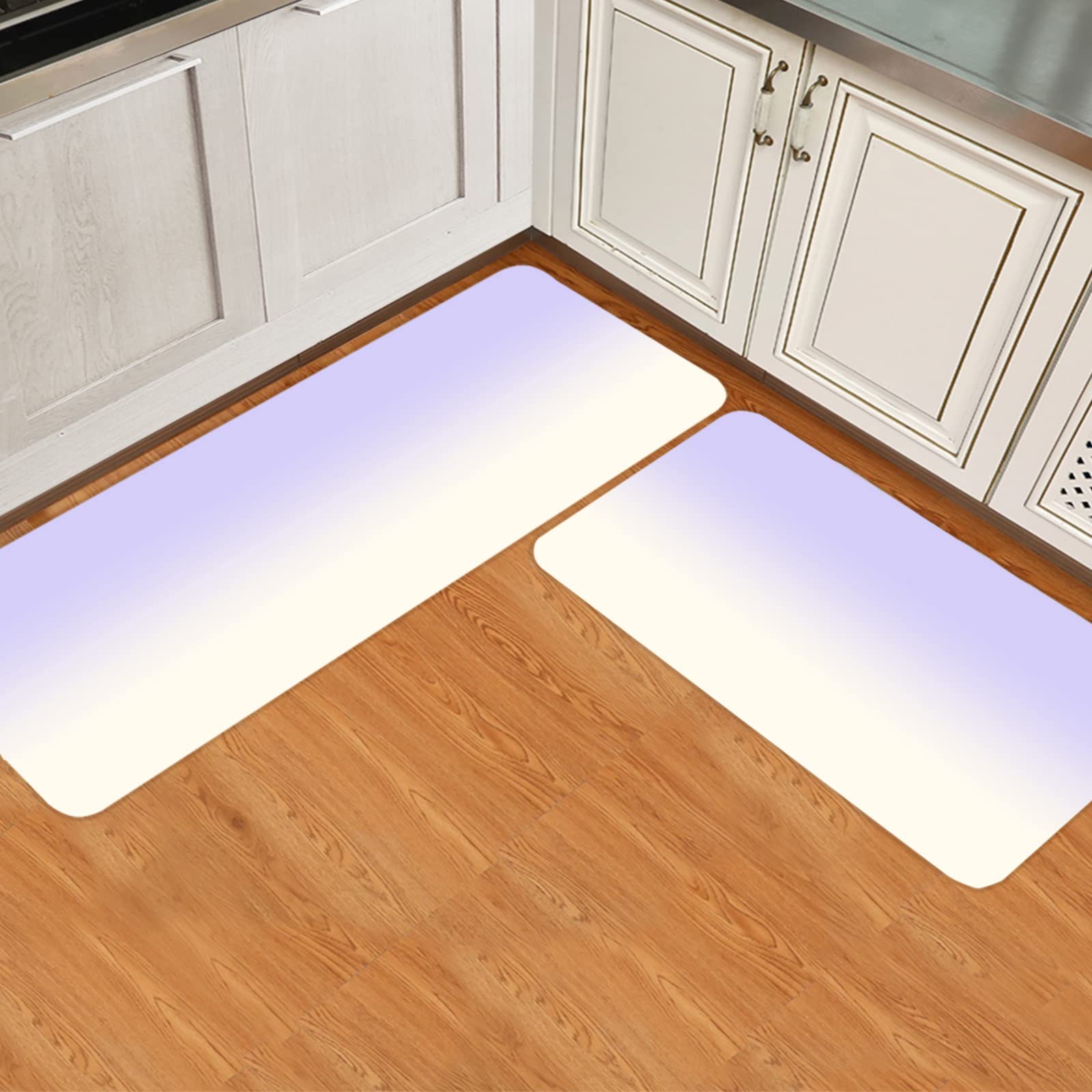 Ombre Kitchen Mats 2-Piece Non-Slip Runner Rug Set - Romantic Purple & White Gradient Washable Floor Mats for Kitchen, Sink, Office - 23.6